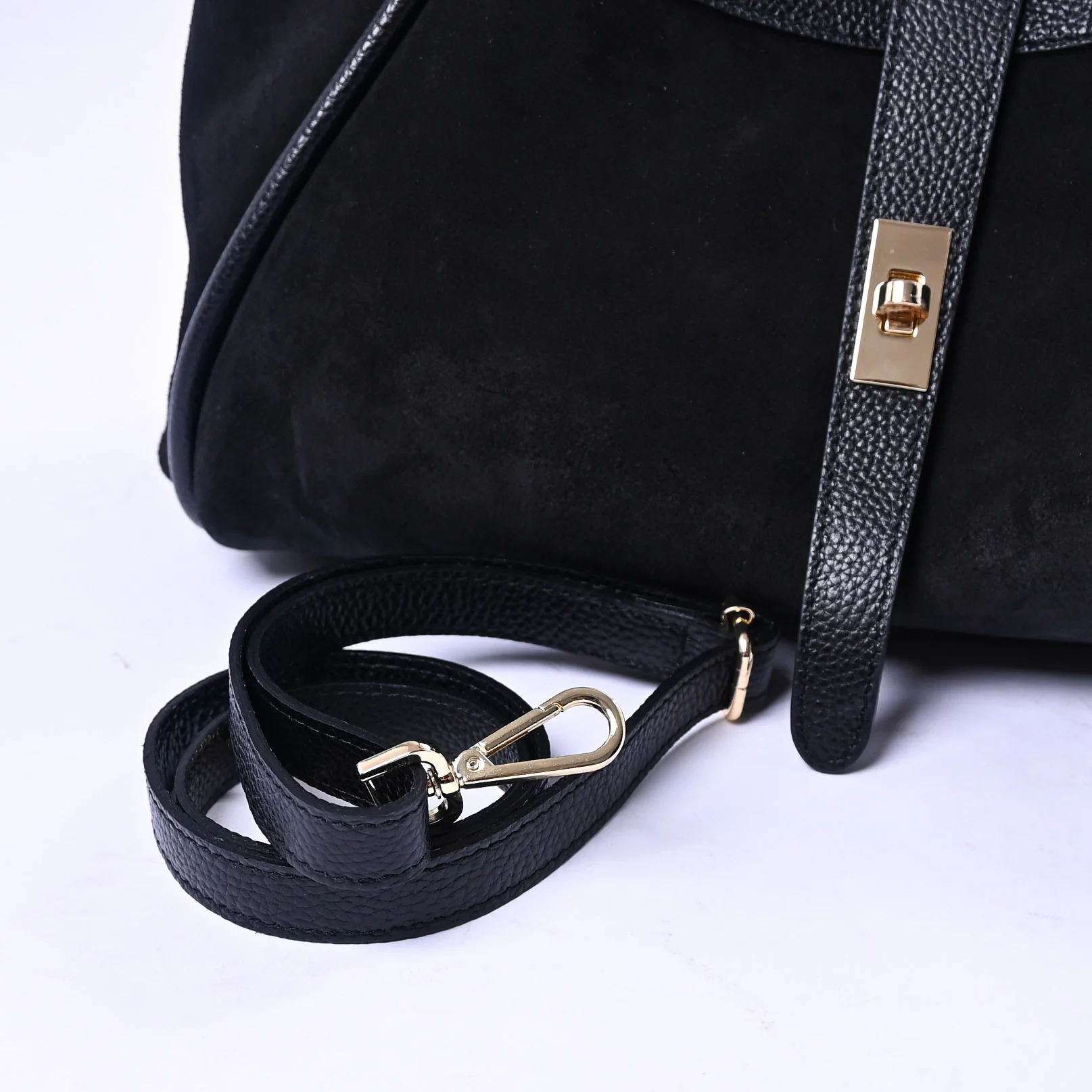 B LOVE - BORSA A SPALLA IN CAMOSCIO E PELLE DOLLARO ART.BRCMDR/N - NERO - Image 3