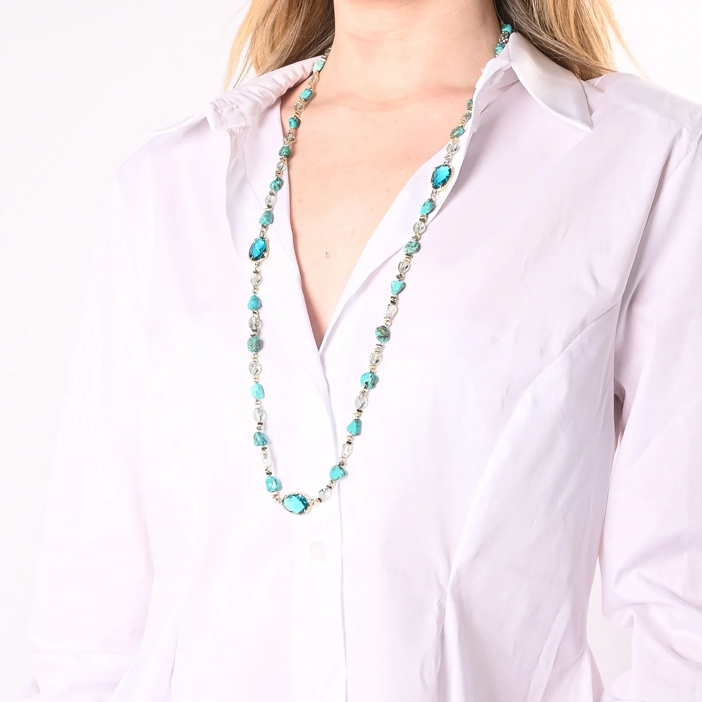 B LOVE - COLLANA LUNGA PIETRE E CRISTALLI ART. 4386-N5/TU - TURCHESE