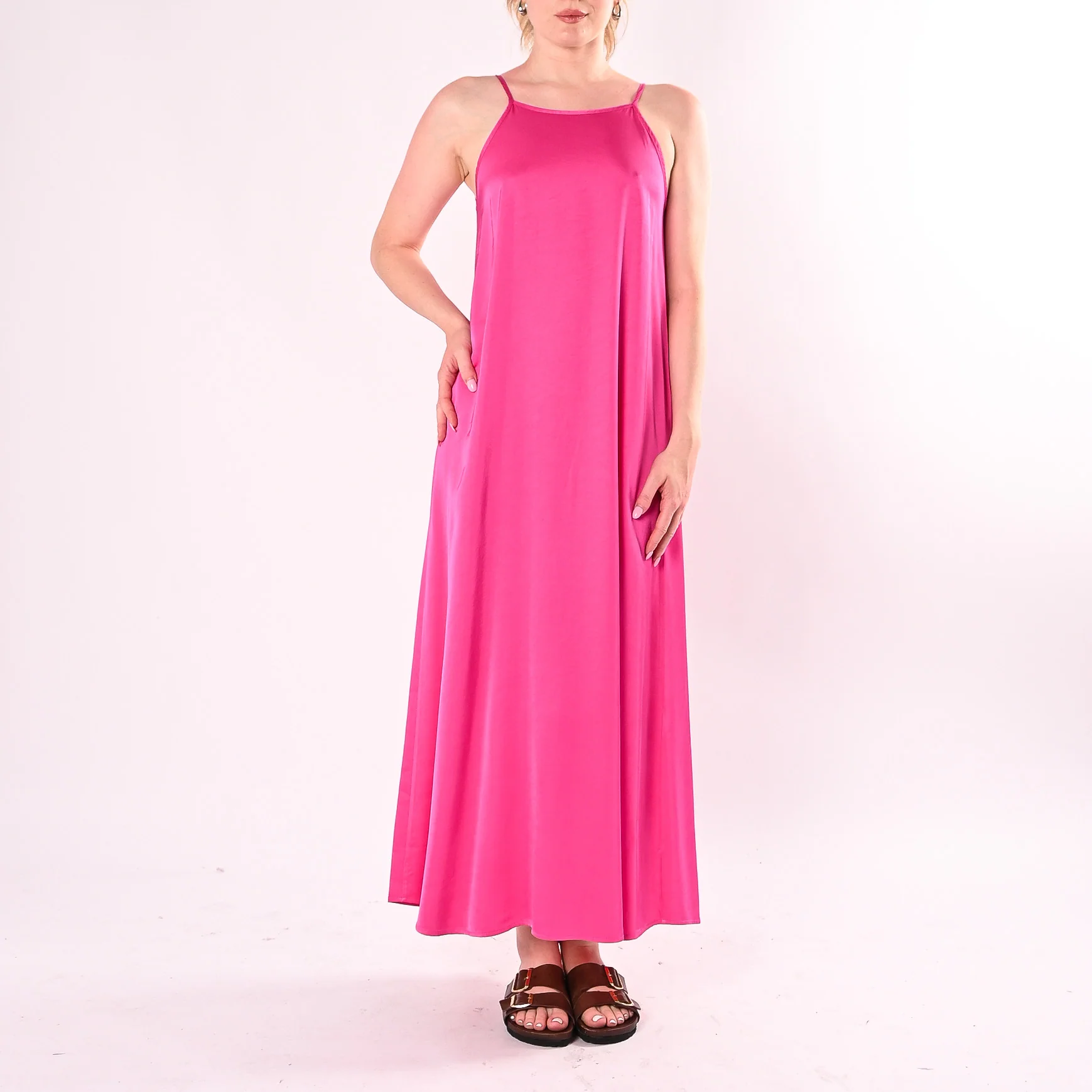 HAVEONE - ABITO IN SATIN SCOLLO V DIETRO ART.AWG-Q021/F - FUXIA