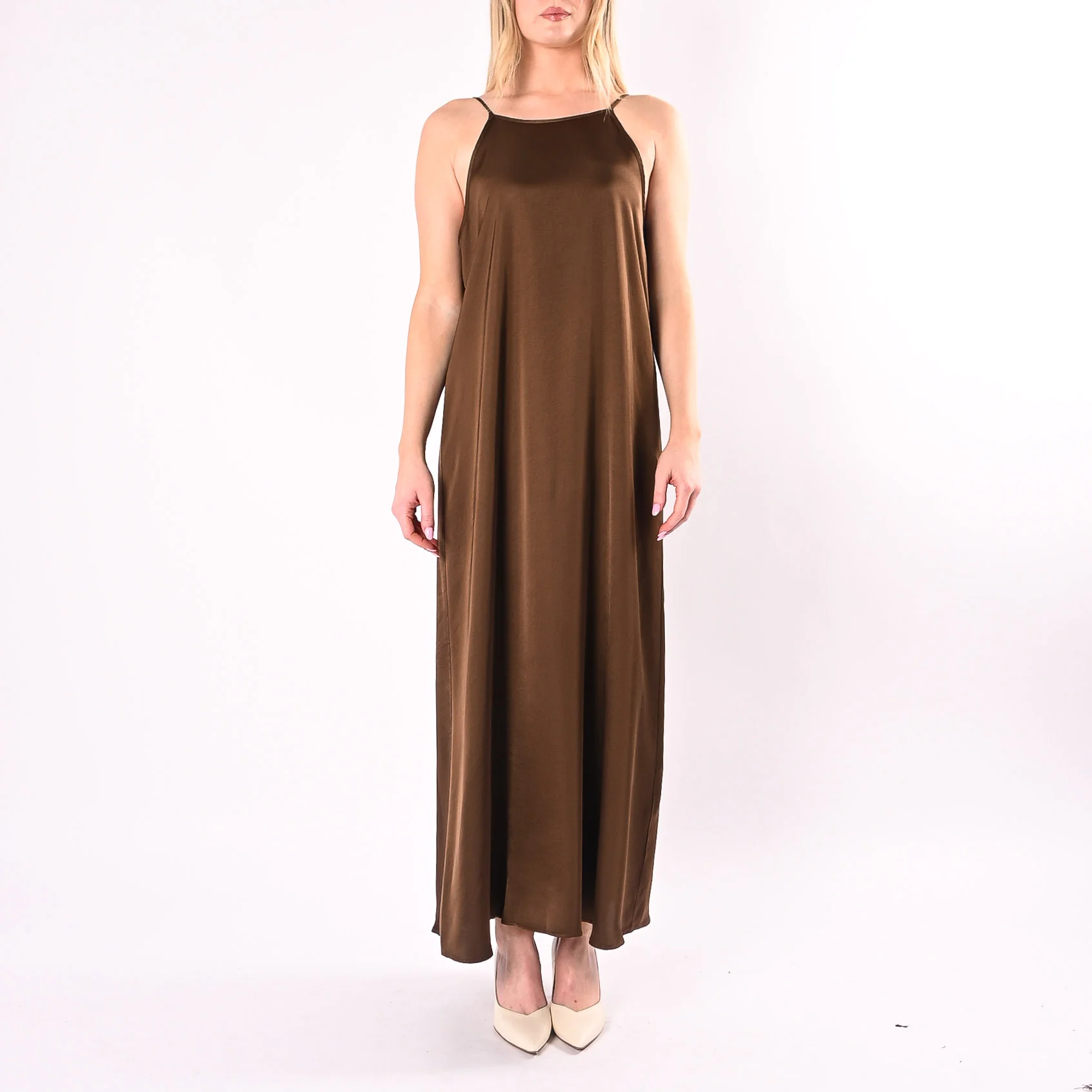 HAVEONE - ABITO IN SATIN SCOLLO V DIETRO ART.AWG-Q021/M - MORO - Image 2