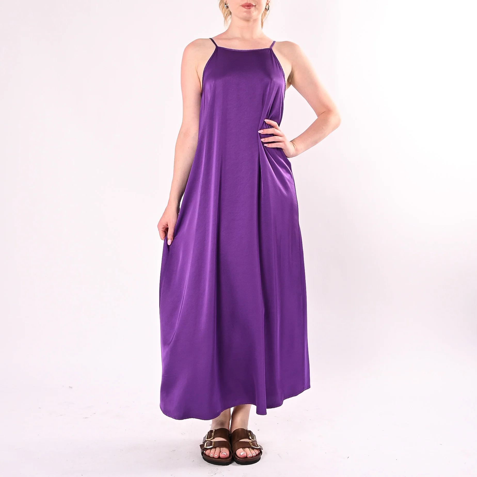 HAVEONE - ABITO IN SATIN SCOLLO V DIETRO ART.AWG-Q021/V - VIOLA