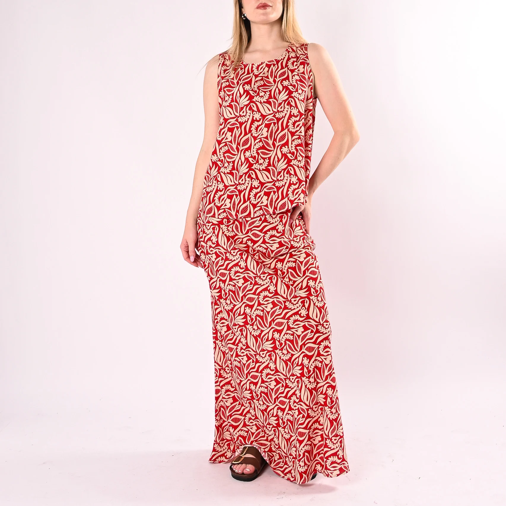 HAVEONE - BLUSA SMANICATA FANTASIA FLOREALE ART.CIA-Q459/BR - BURRO/ROSSO