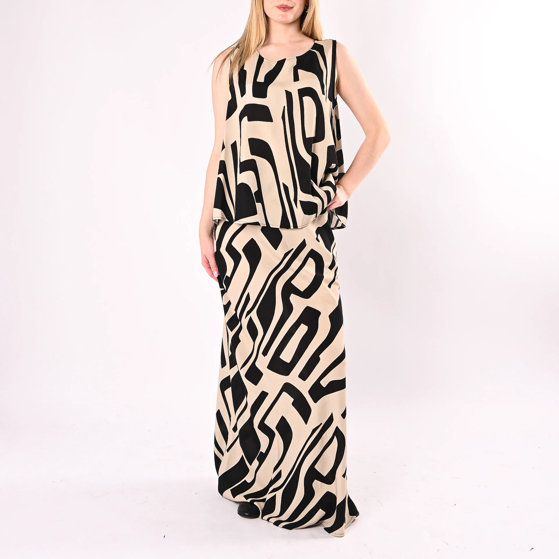HAVEONE - BLUSA SMANICATA FANTASIA GEOMETRICA ART.CIA-Q459/BN - BURRO/NERO
