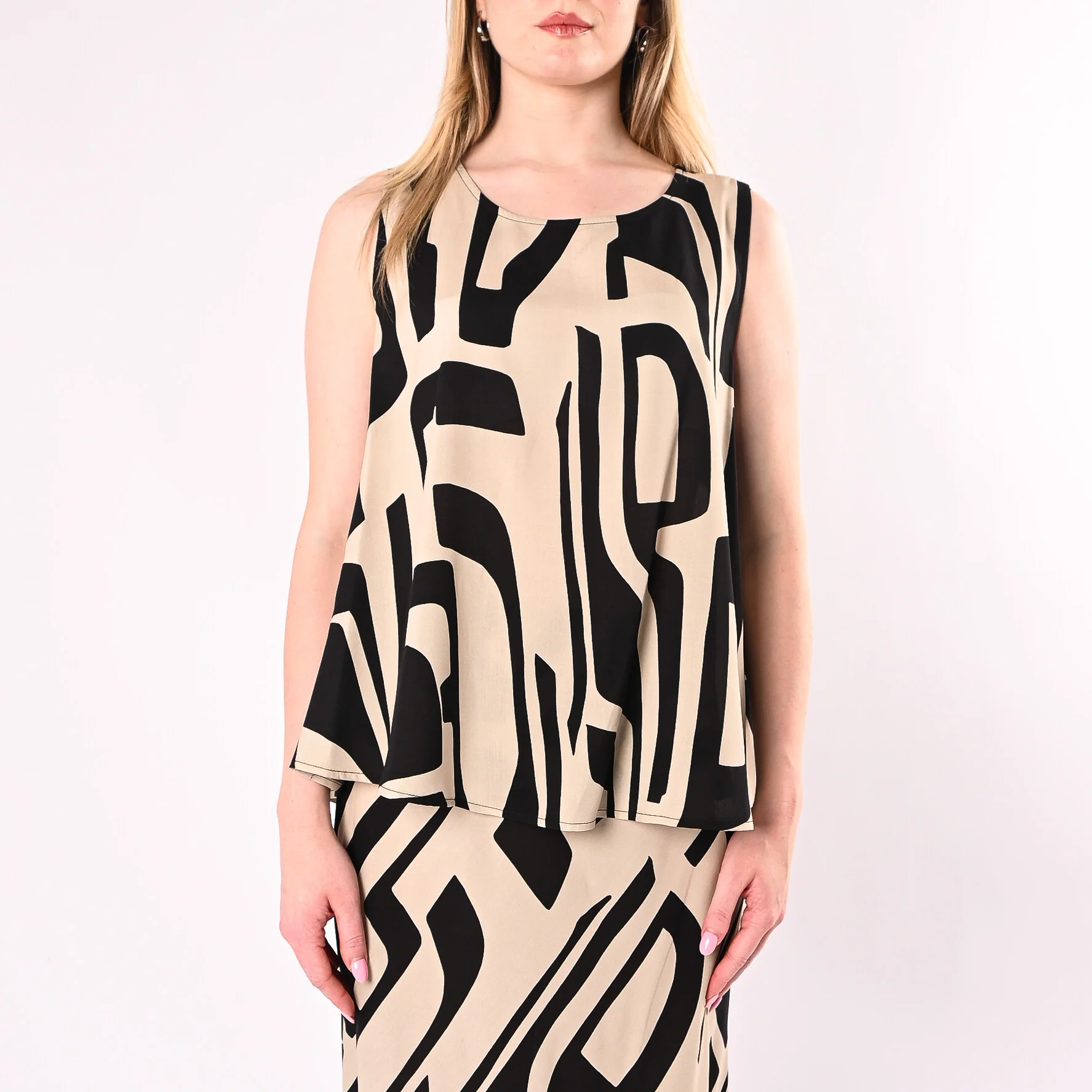 HAVEONE - BLUSA SMANICATA FANTASIA GEOMETRICA ART.CIA-Q459/BN - BURRO/NERO - Image 3