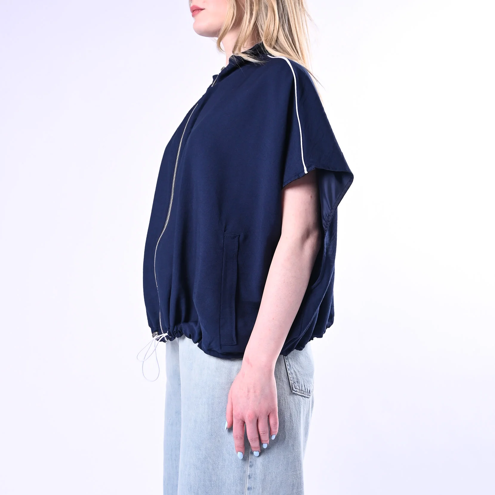HAVEONE - BOMBER SMANICATO IN VISCOSA ART.KSV-Q078/B - BLU - Image 3