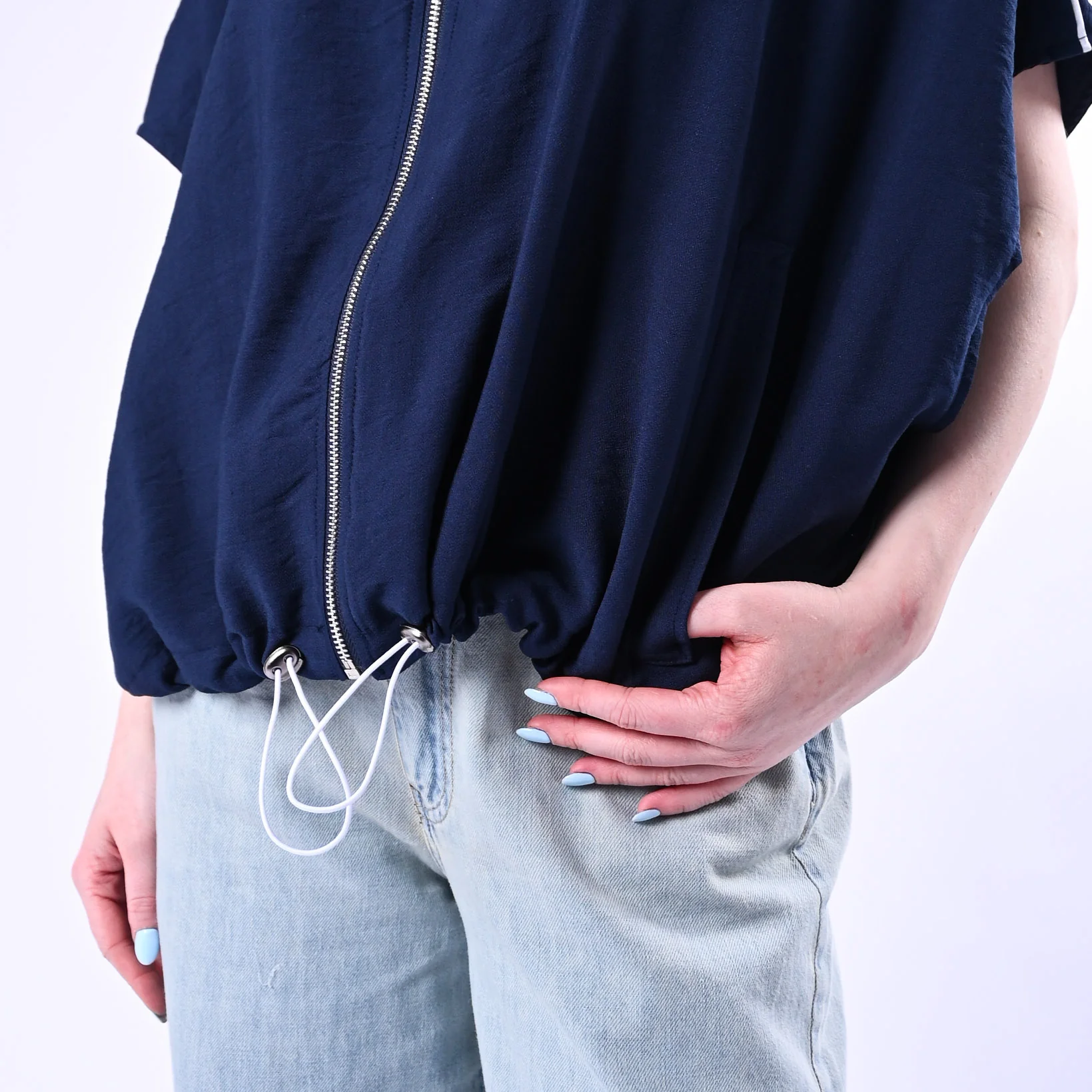 HAVEONE - BOMBER SMANICATO IN VISCOSA ART.KSV-Q078/B - BLU - Image 5