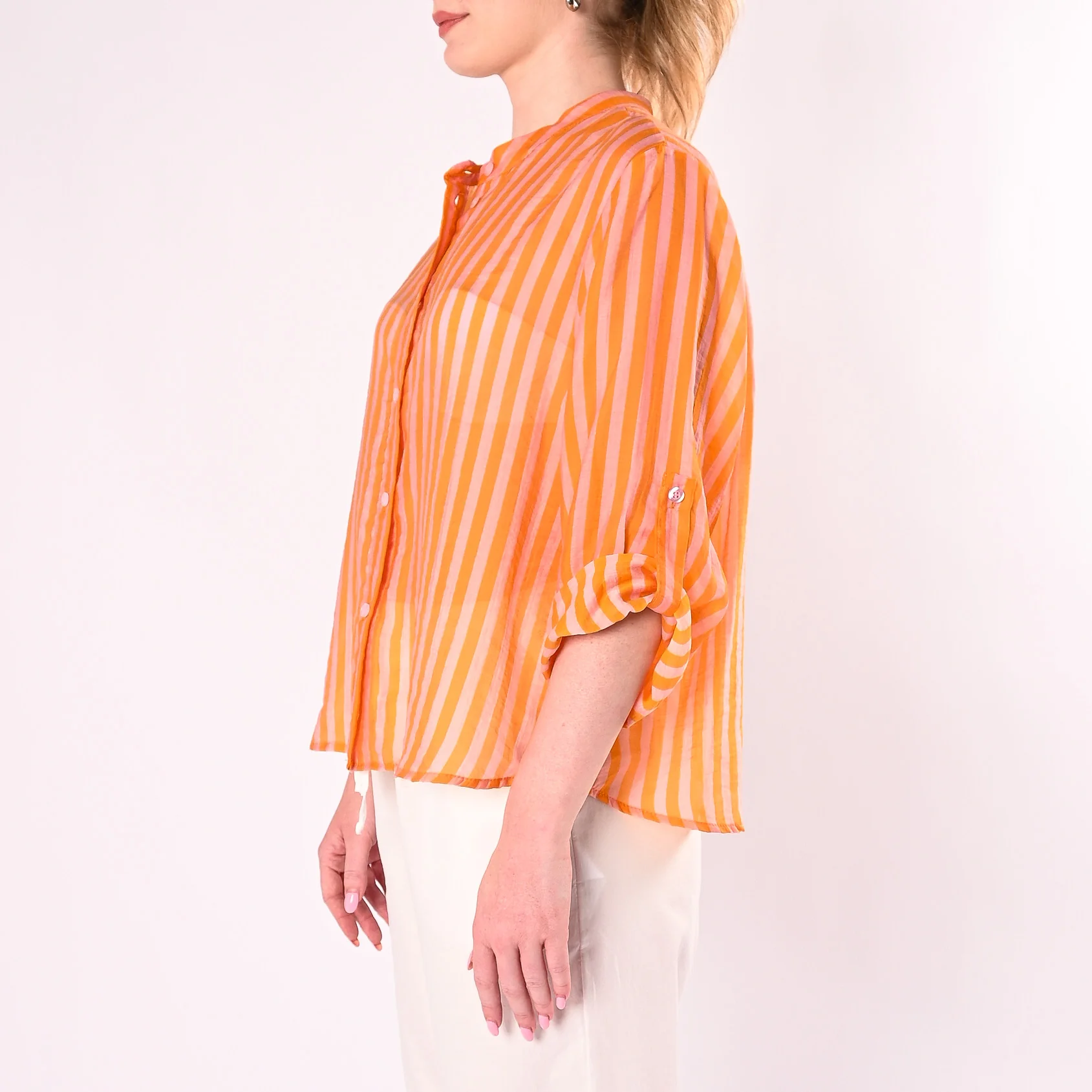HAVEONE - CAMICIA A RIGHE IN LYOCELL ART.CVS-Q423/AR - ARANCIO/ROSA - Image 3