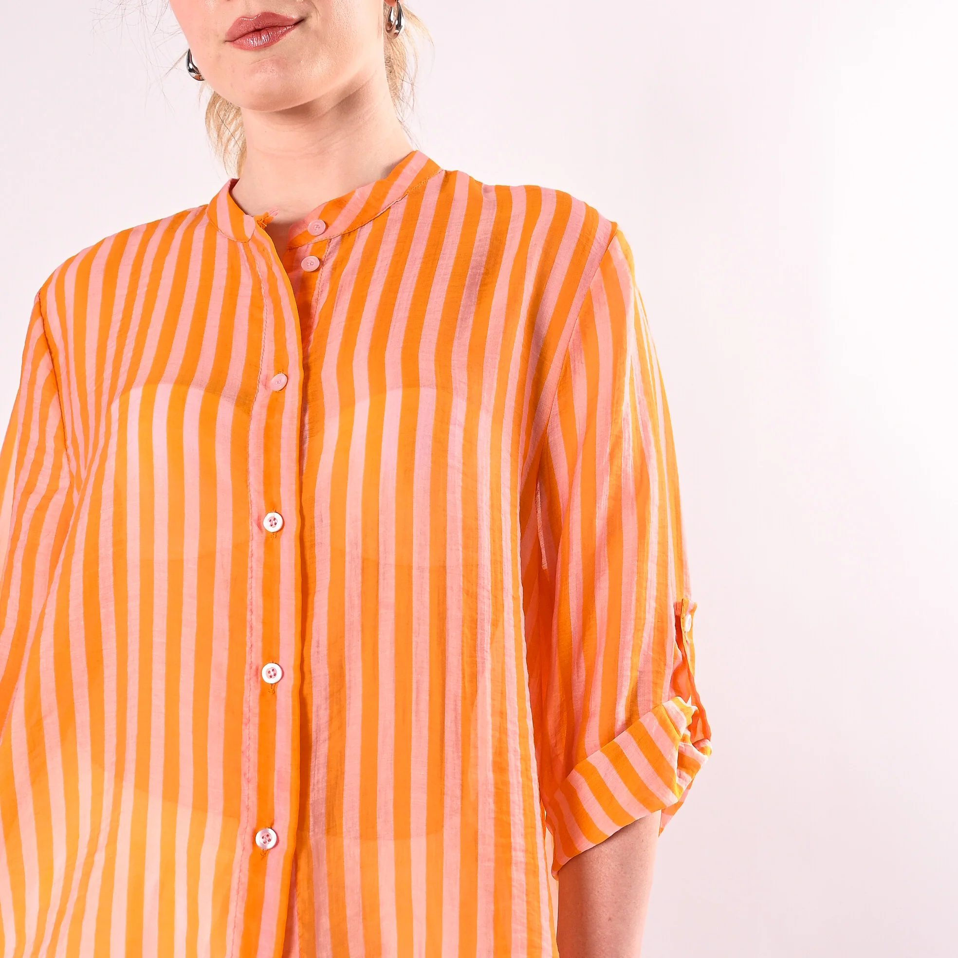 HAVEONE - CAMICIA A RIGHE IN LYOCELL ART.CVS-Q423/AR - ARANCIO/ROSA - Image 4