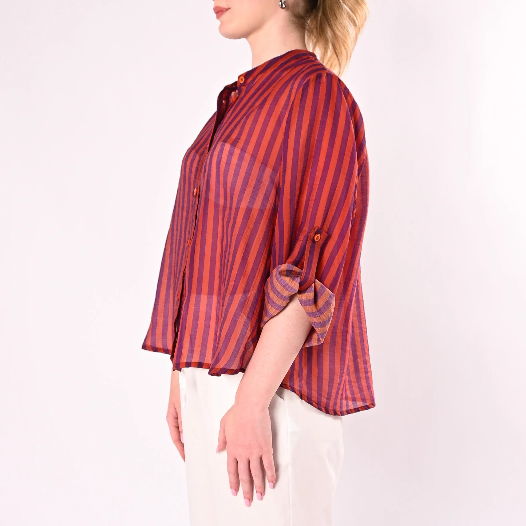HAVEONE - CAMICIA A RIGHE IN LYOCELL ART.CVS-Q423/AV - ARANCIO/VIOLA - Image 3
