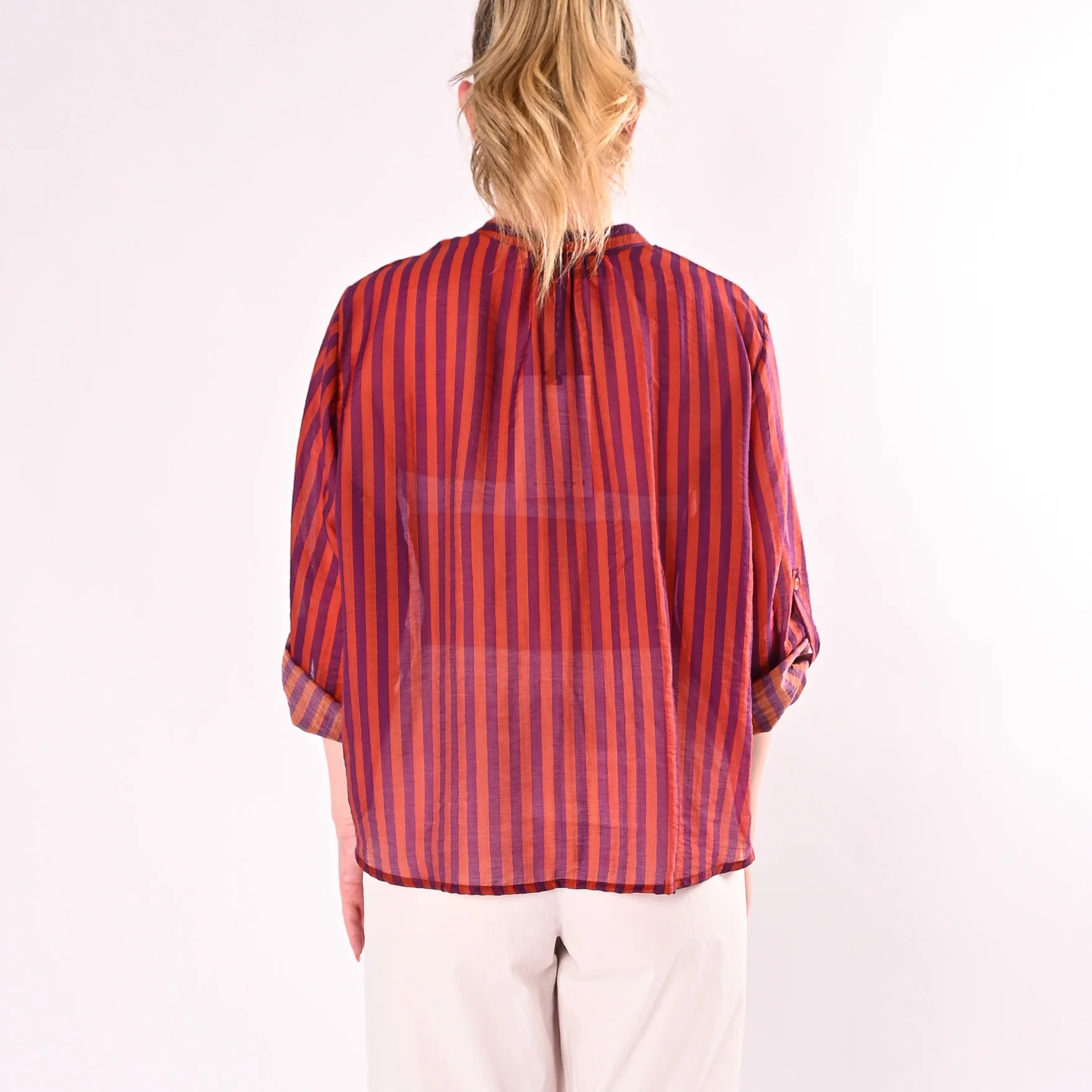 HAVEONE - CAMICIA A RIGHE IN LYOCELL ART.CVS-Q423/AV - ARANCIO/VIOLA - Image 4