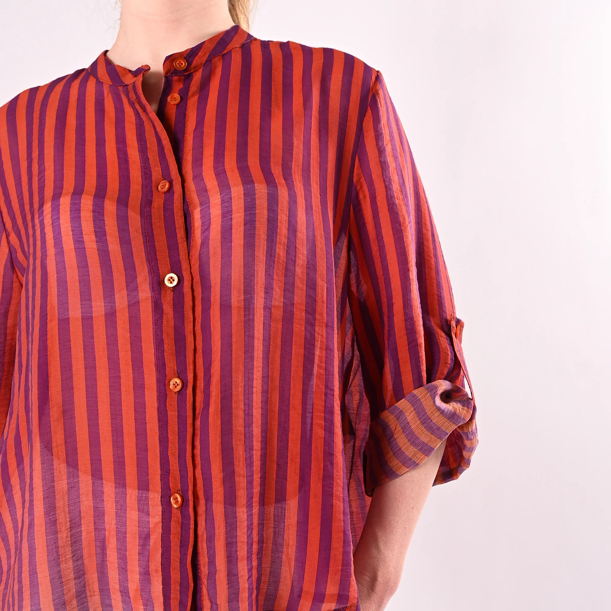 HAVEONE - CAMICIA A RIGHE IN LYOCELL ART.CVS-Q423/AV - ARANCIO/VIOLA - Image 5
