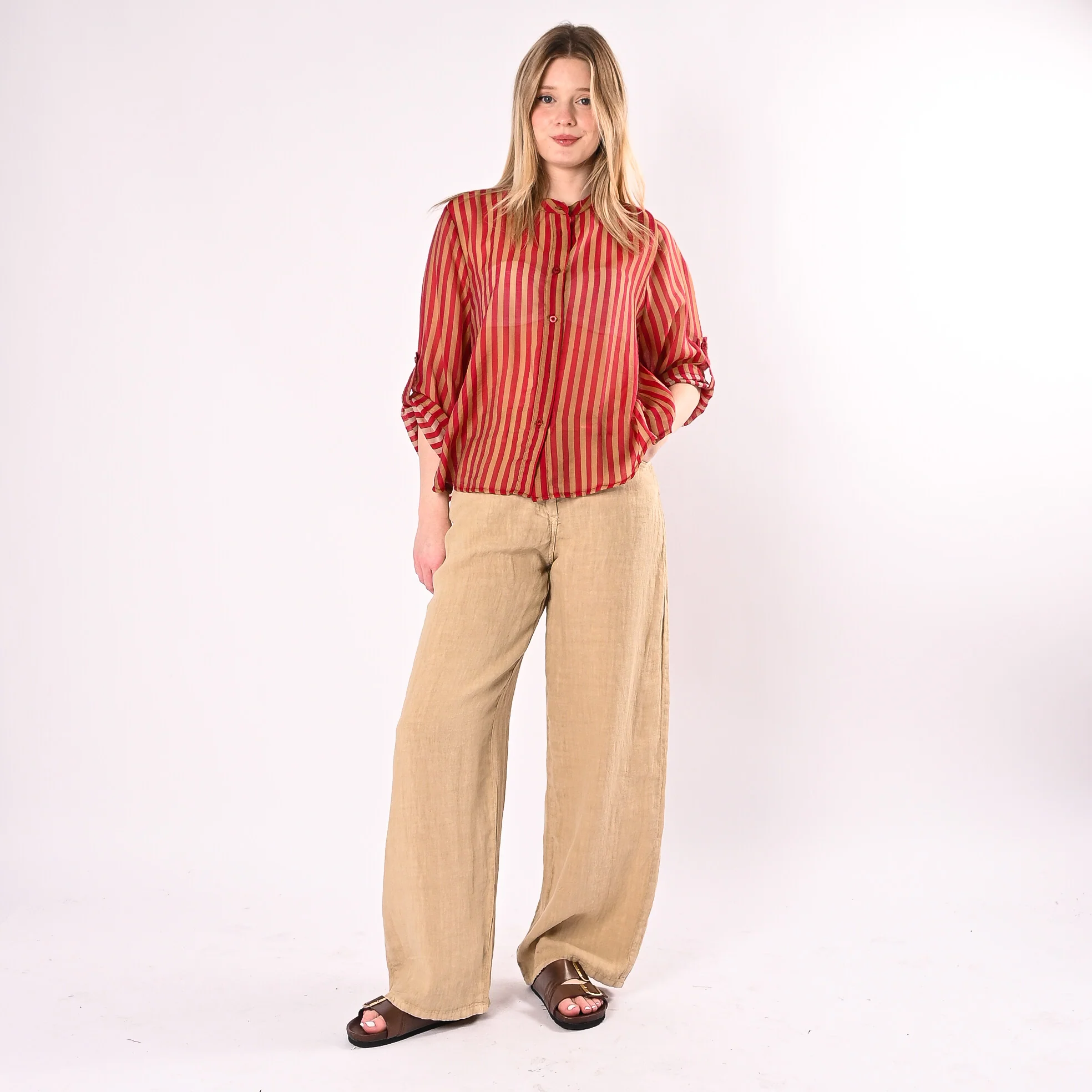 HAVEONE - CAMICIA A RIGHE IN LYOCELL ART.CVS-Q423/IT - INDIA/TABACCO