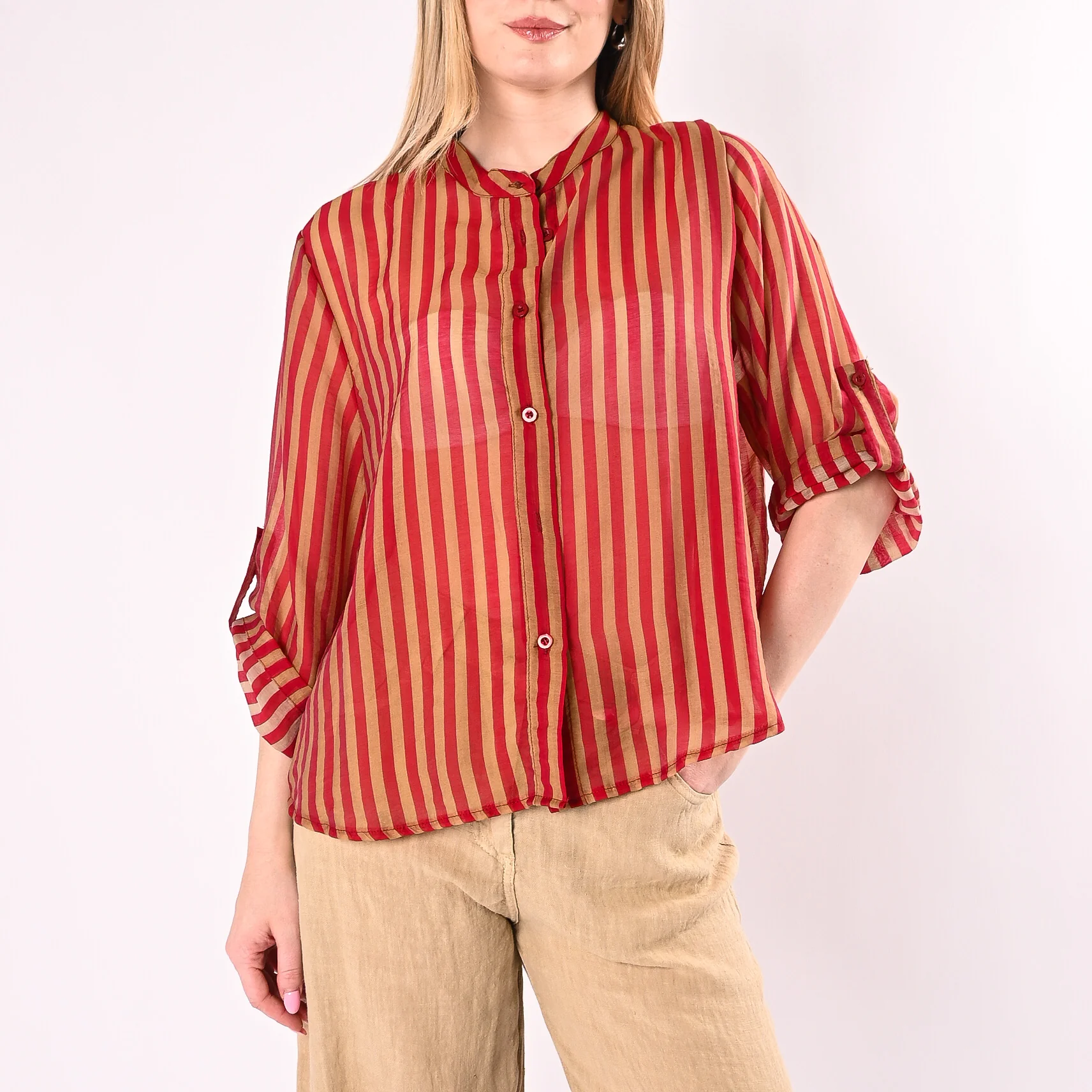 HAVEONE - CAMICIA A RIGHE IN LYOCELL ART.CVS-Q423/IT - INDIA/TABACCO - Image 2