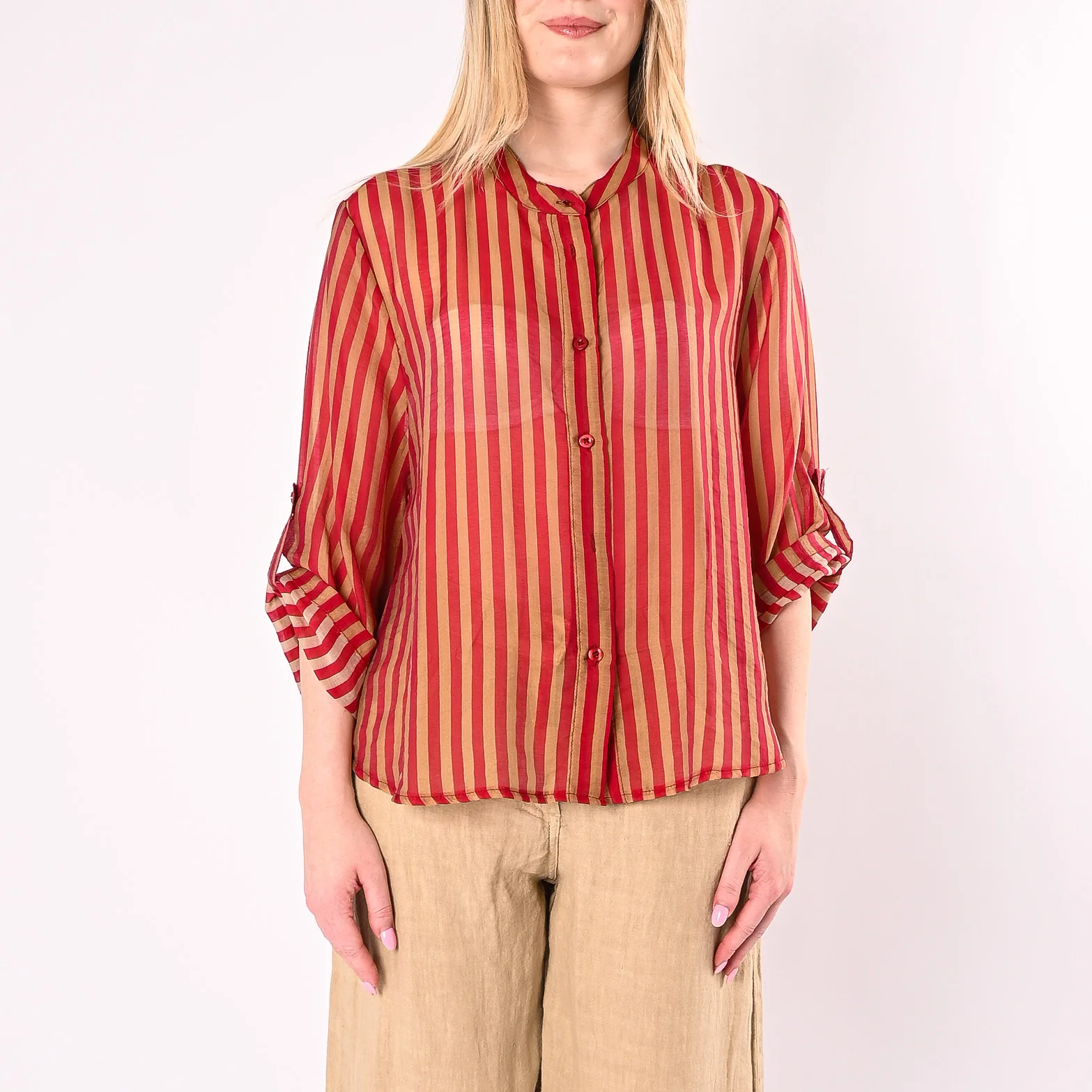 HAVEONE - CAMICIA A RIGHE IN LYOCELL ART.CVS-Q423/IT - INDIA/TABACCO - Image 3