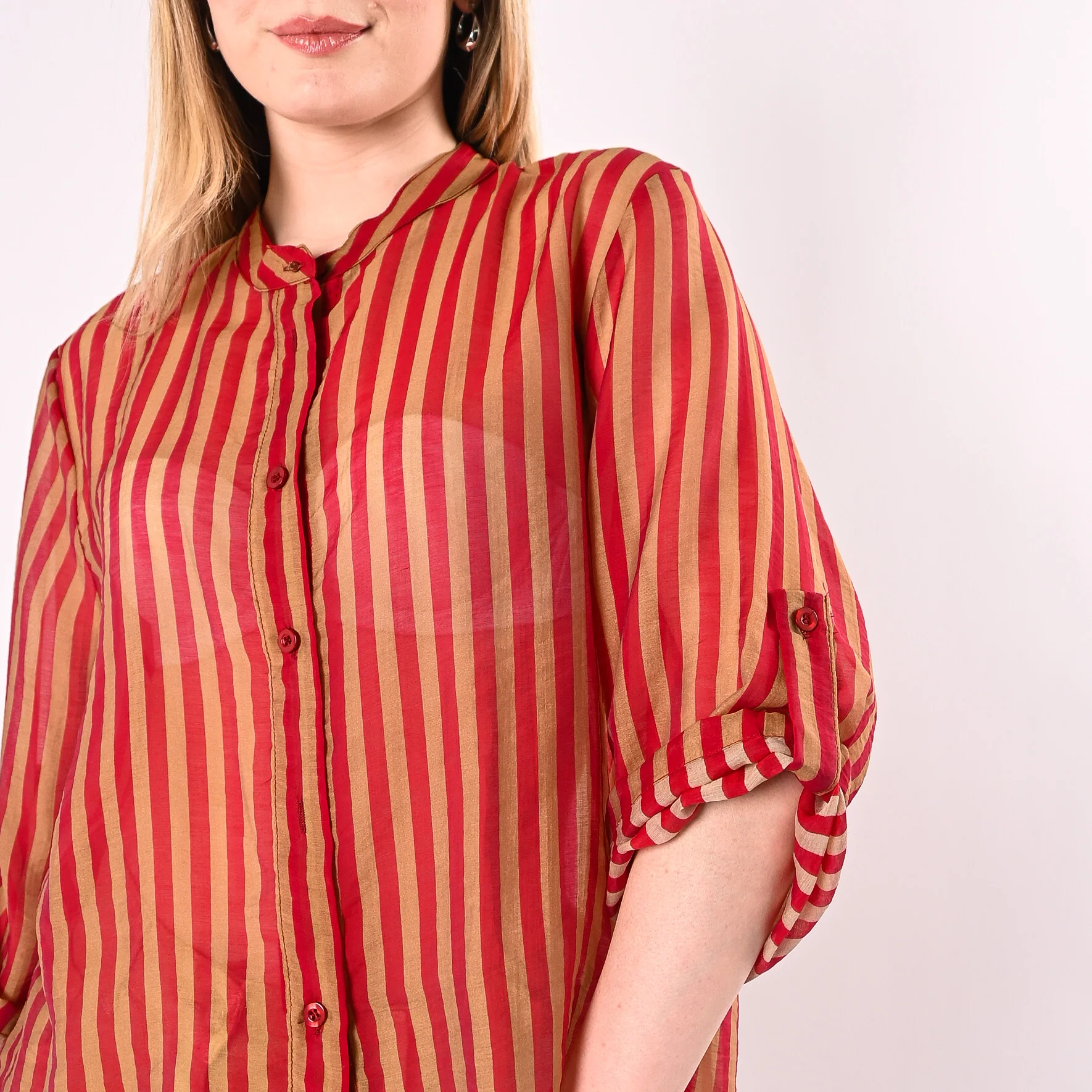 HAVEONE - CAMICIA A RIGHE IN LYOCELL ART.CVS-Q423/IT - INDIA/TABACCO - Image 6