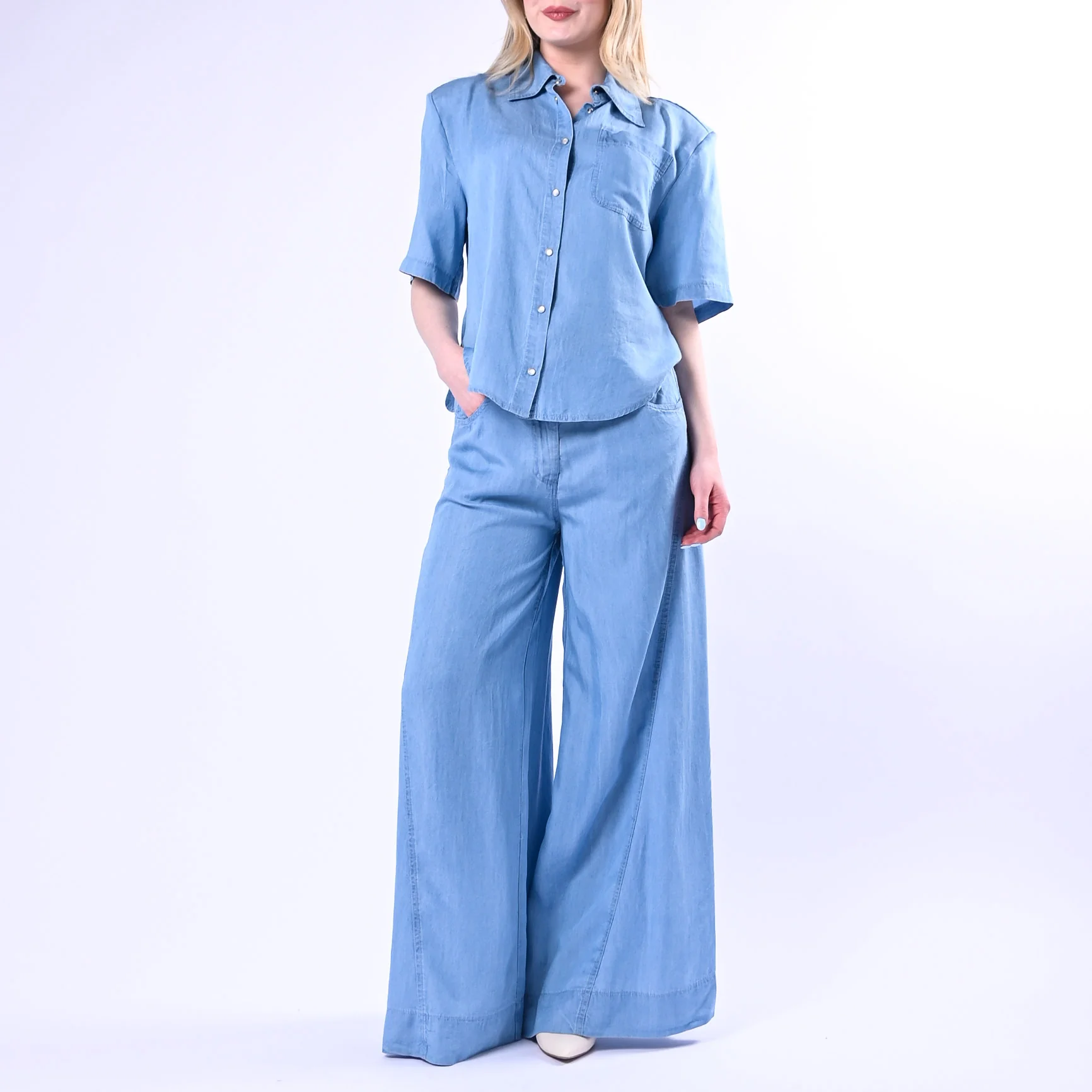 HAVEONE - CAMICIA CHAMBRAY CON SPALLINE ART.CVS-Q259/C - CELESTE