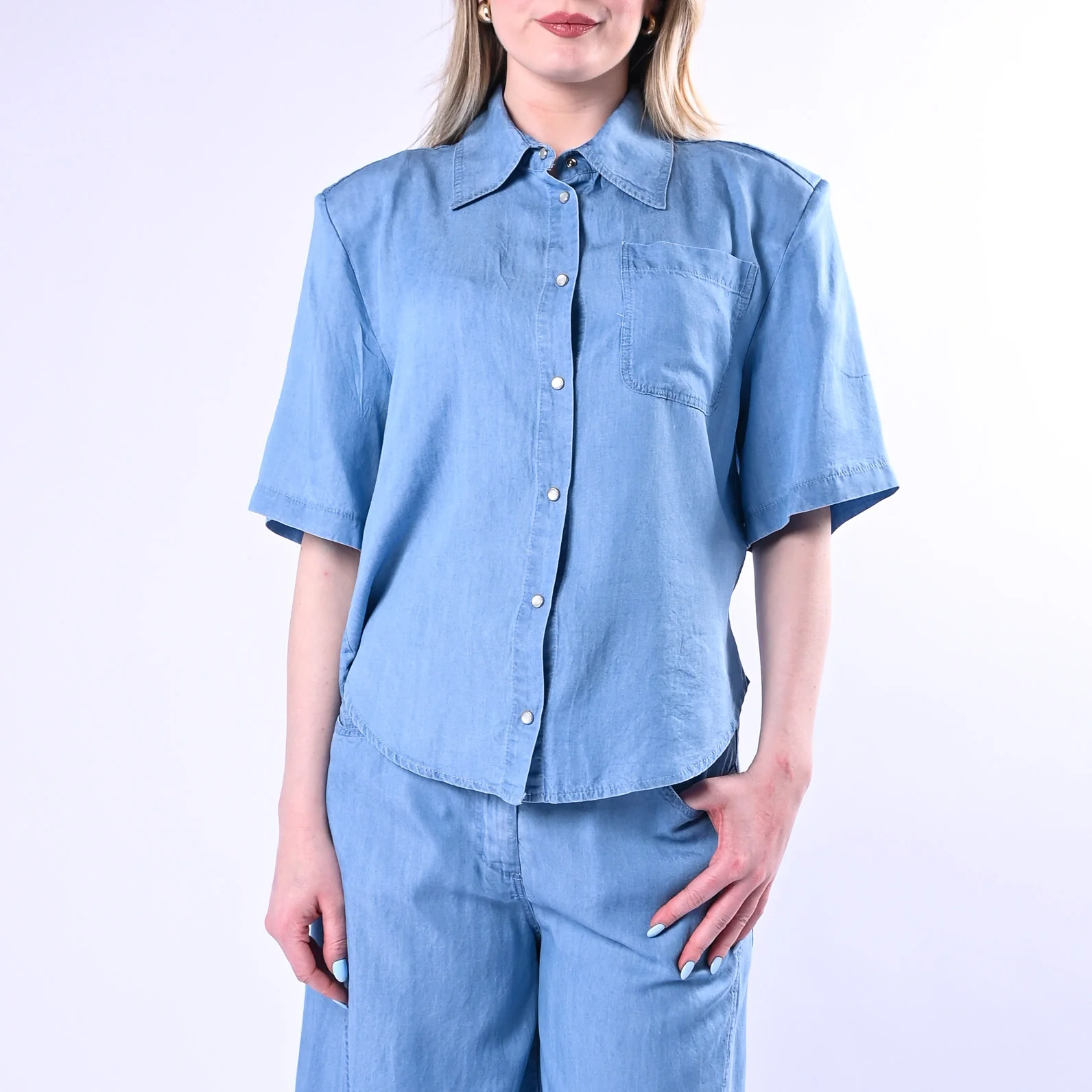 HAVEONE - CAMICIA CHAMBRAY CON SPALLINE ART.CVS-Q259/C - CELESTE - Image 3