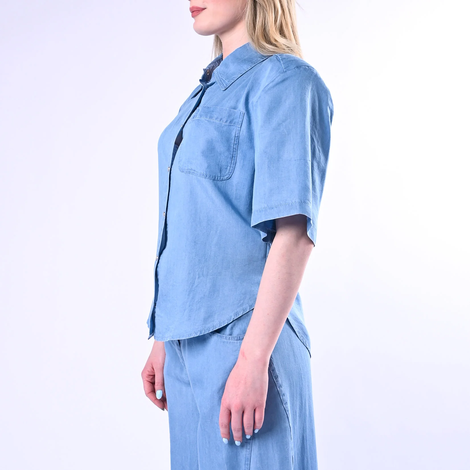 HAVEONE - CAMICIA CHAMBRAY CON SPALLINE ART.CVS-Q259/C - CELESTE - Image 4
