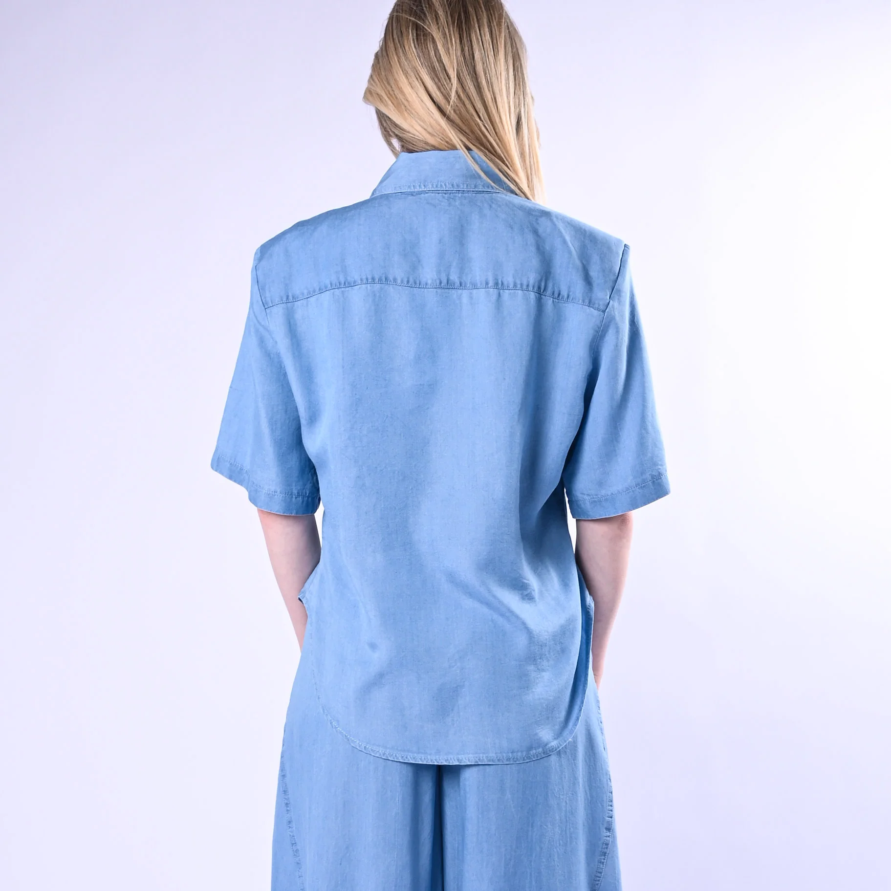 HAVEONE - CAMICIA CHAMBRAY CON SPALLINE ART.CVS-Q259/C - CELESTE - Image 5