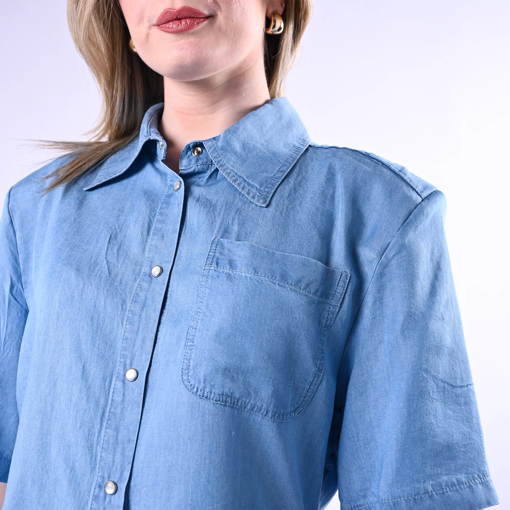 HAVEONE - CAMICIA CHAMBRAY CON SPALLINE ART.CVS-Q259/C - CELESTE - Image 6