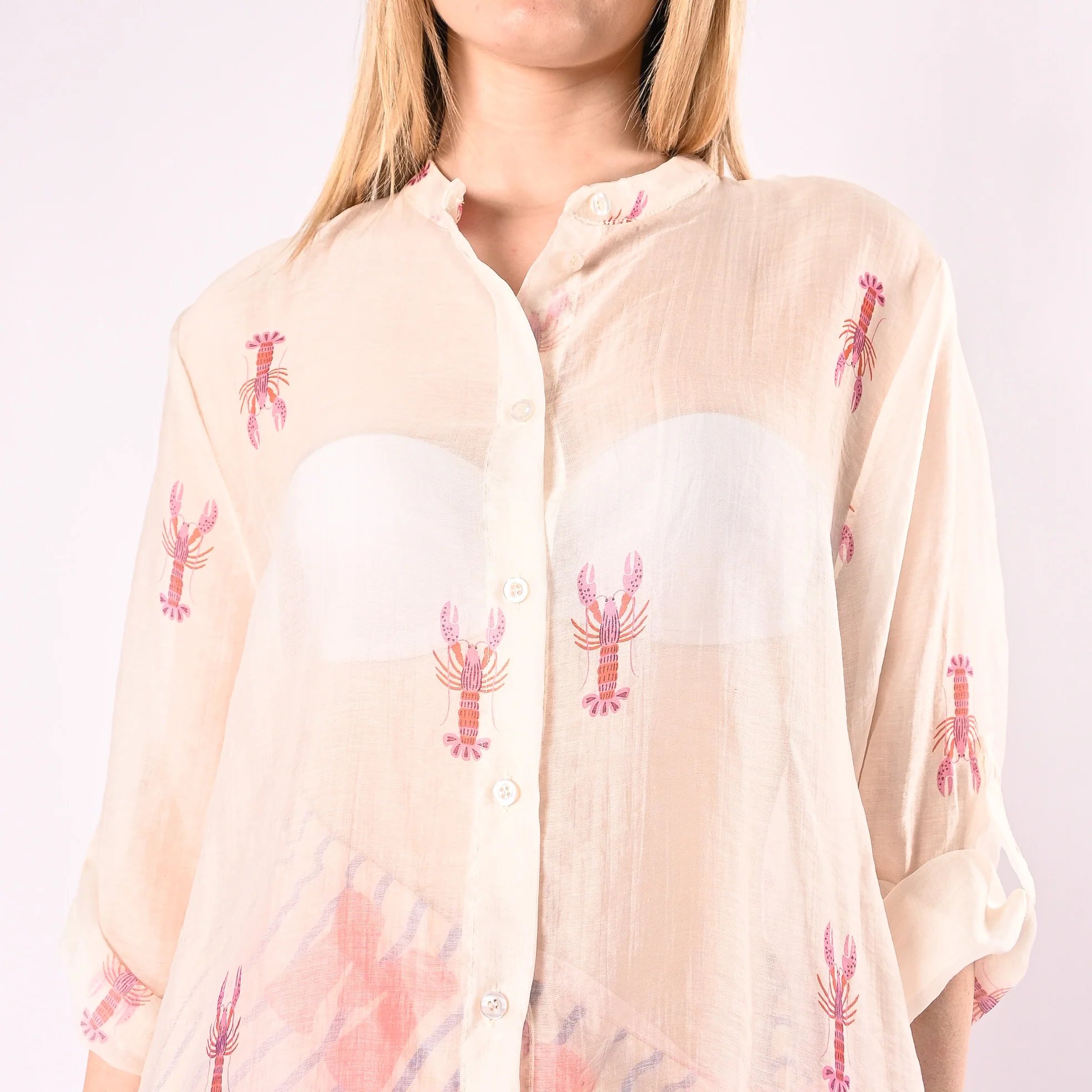 HAVEONE - CAMICIA COREANA LYOCELL FANTASIA ARAGOSTA ART. CVS-Q468/L - LATTE - Image 6