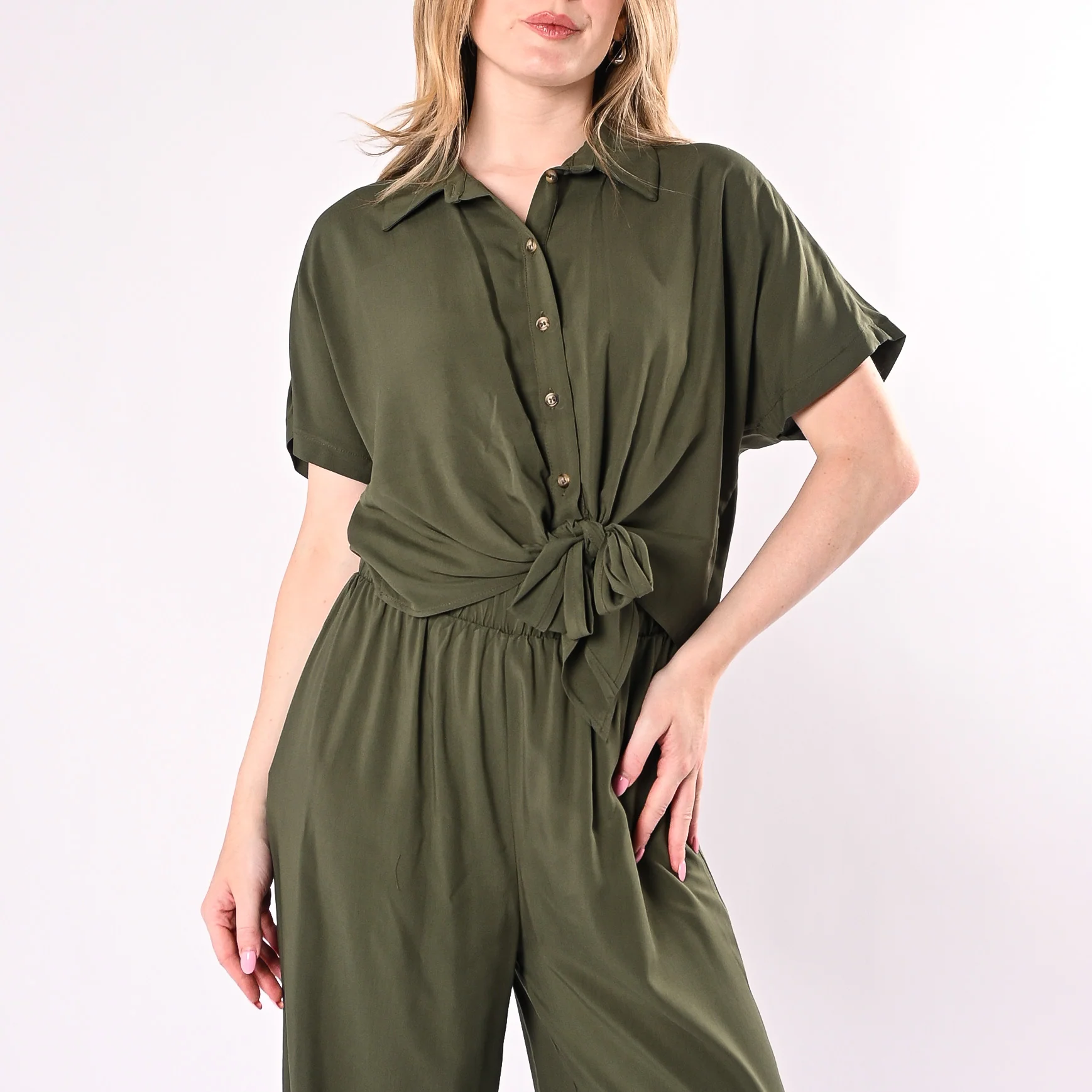 HAVEONE - CAMICIA IN VISCOSA CON NODO ART.CIA-Q437/M - MILITARE - Image 2
