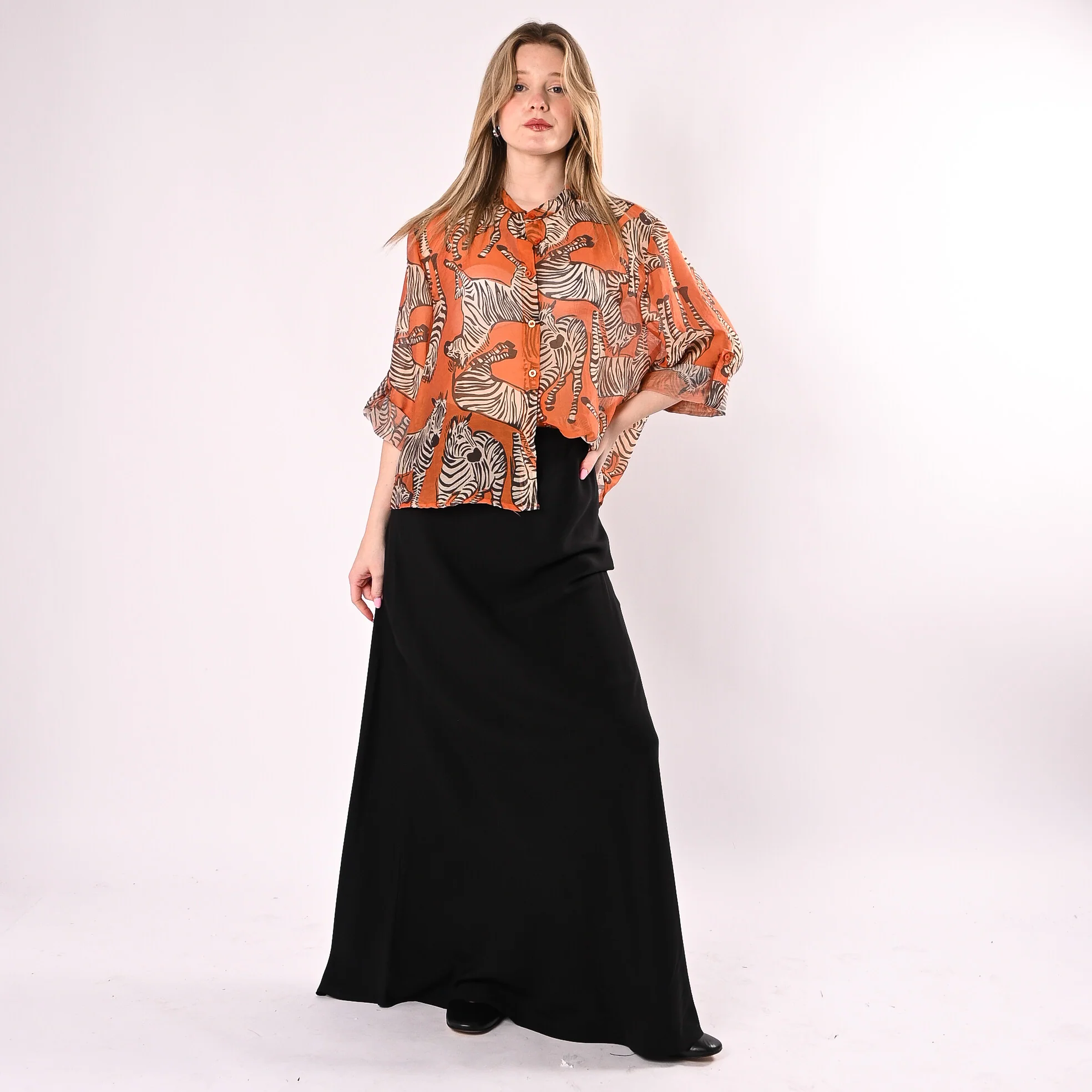 HAVEONE - CAMICIA LYOCELL FANTASIA ZEBRA ART.CVS-Q466/A - ARANCIONE