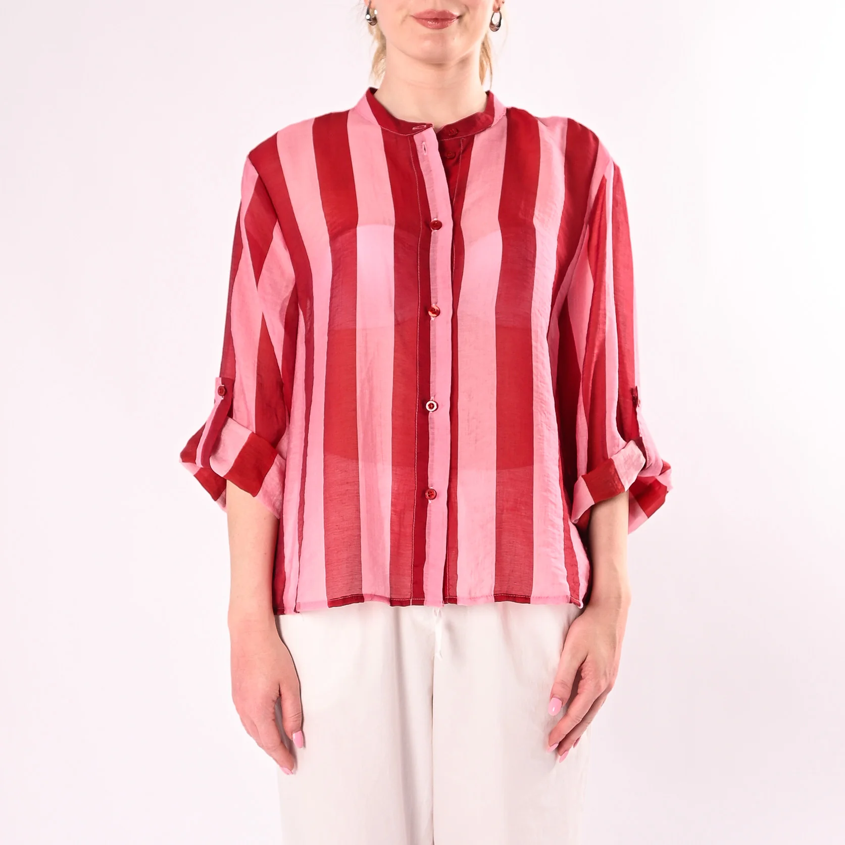 HAVEONE - CAMICIA LYOCELL RIGA LARGA ART.CVS-Q422/RF - ROSSO/FUXIA - Image 2
