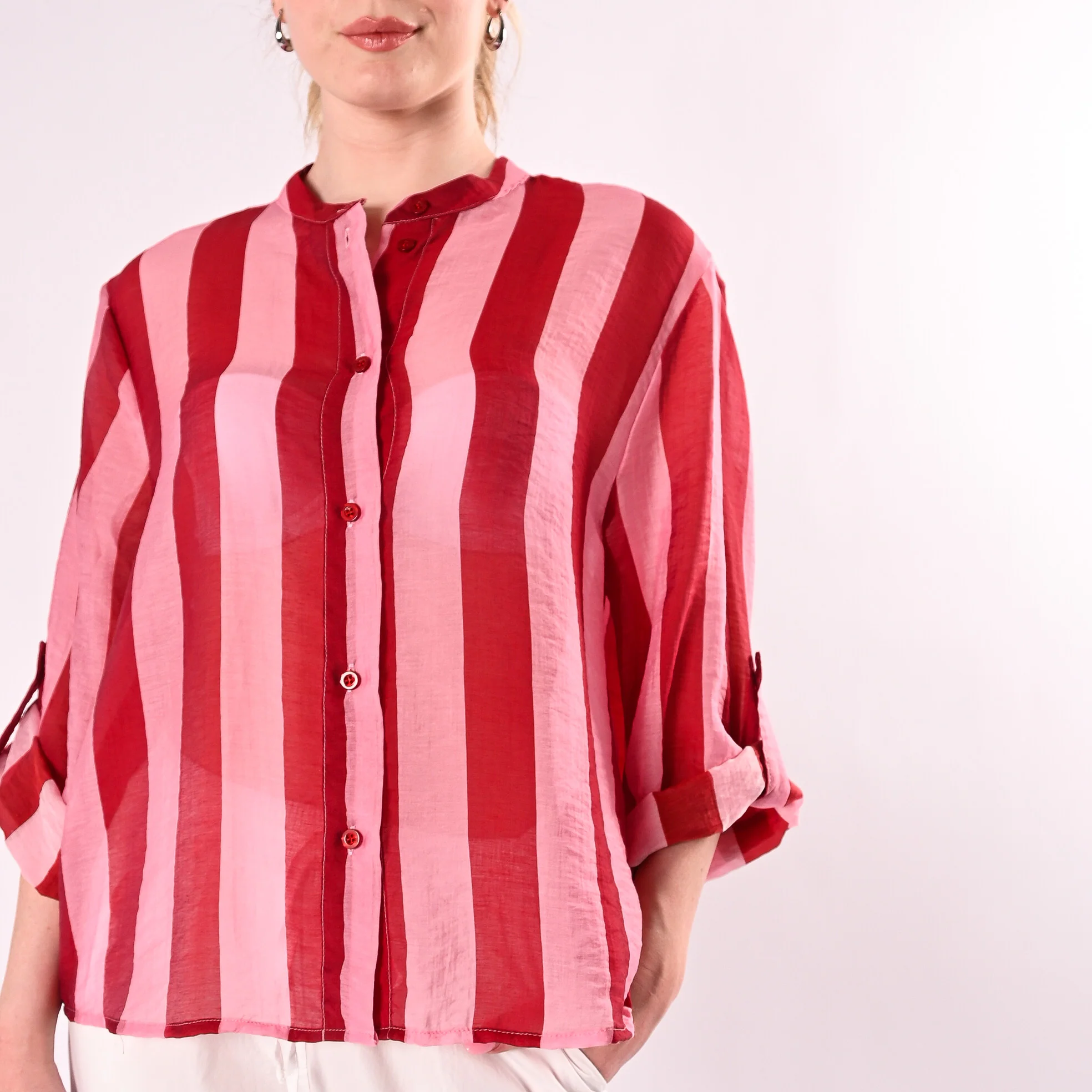 HAVEONE - CAMICIA LYOCELL RIGA LARGA ART.CVS-Q422/RF - ROSSO/FUXIA - Image 5