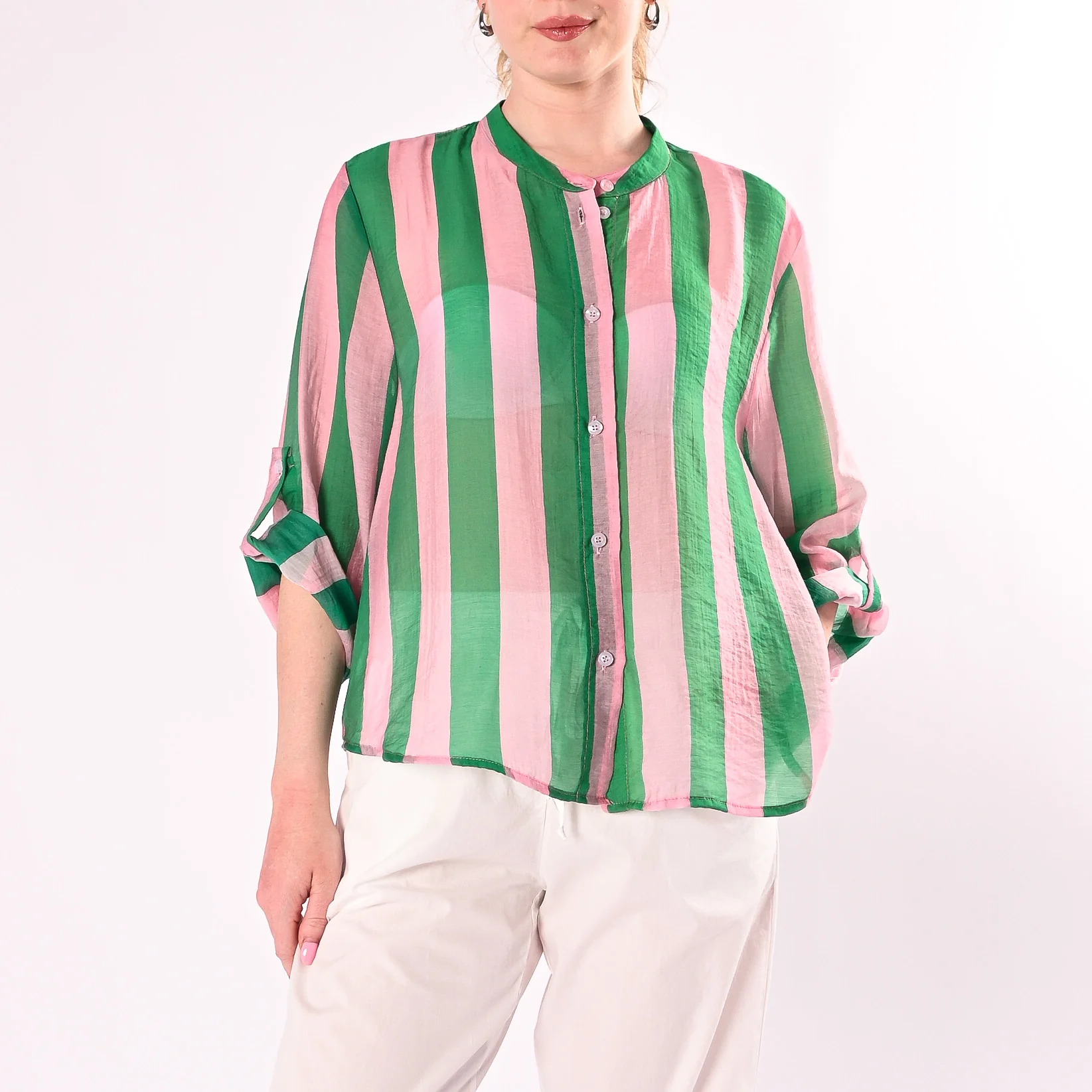 HAVEONE - CAMICIA LYOCELL RIGA LARGA ART.CVS-Q422/RV - ROSA/VERDE
