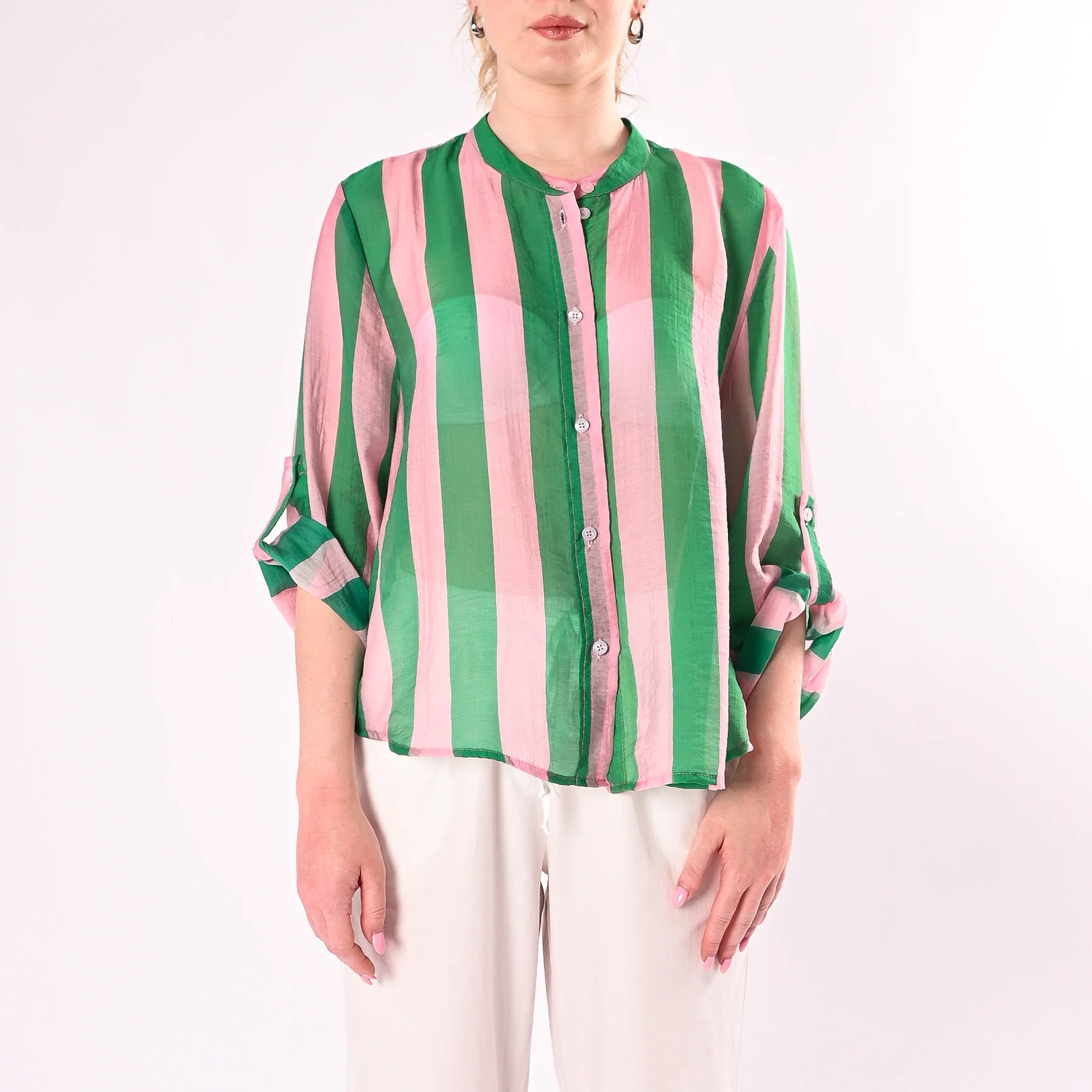 HAVEONE - CAMICIA LYOCELL RIGA LARGA ART.CVS-Q422/RV - ROSA/VERDE - Image 2