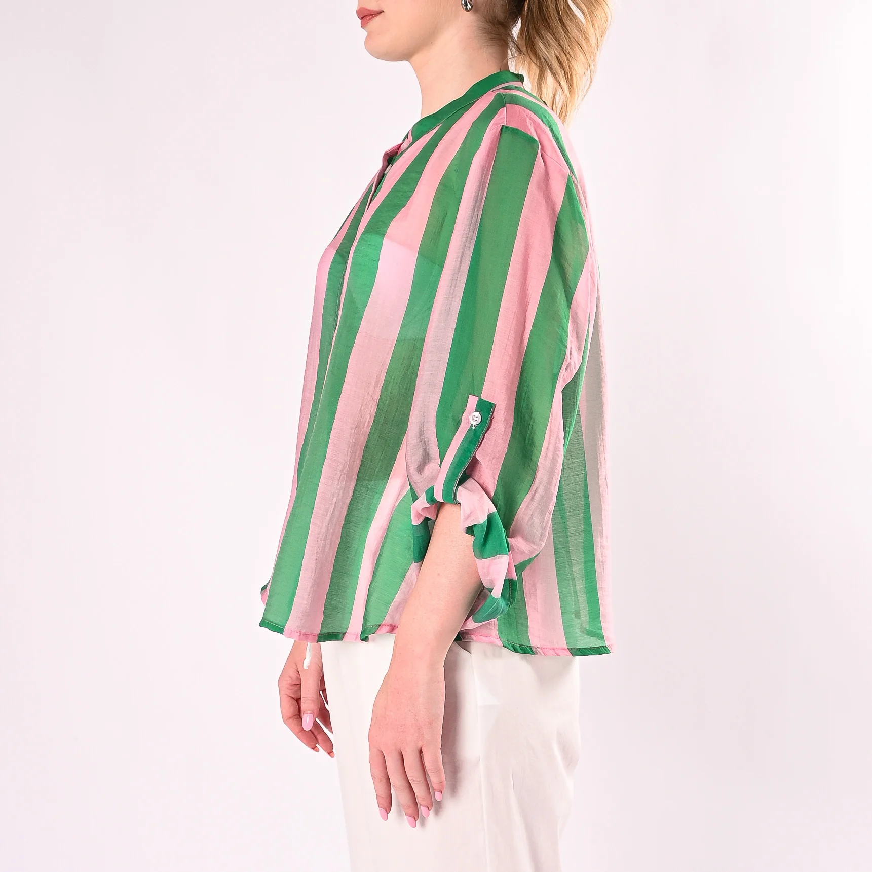 HAVEONE - CAMICIA LYOCELL RIGA LARGA ART.CVS-Q422/RV - ROSA/VERDE - Image 3
