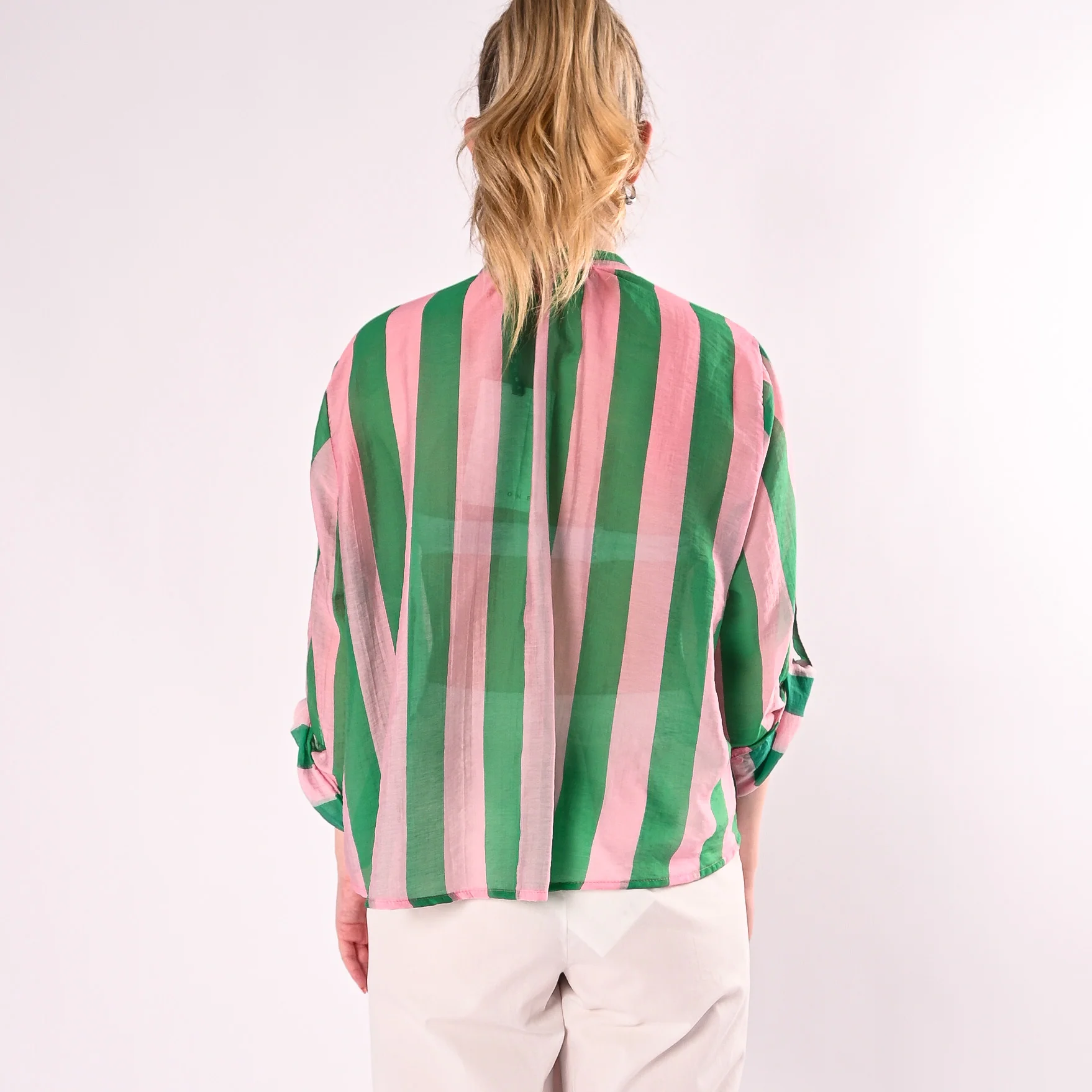 HAVEONE - CAMICIA LYOCELL RIGA LARGA ART.CVS-Q422/RV - ROSA/VERDE - Image 4