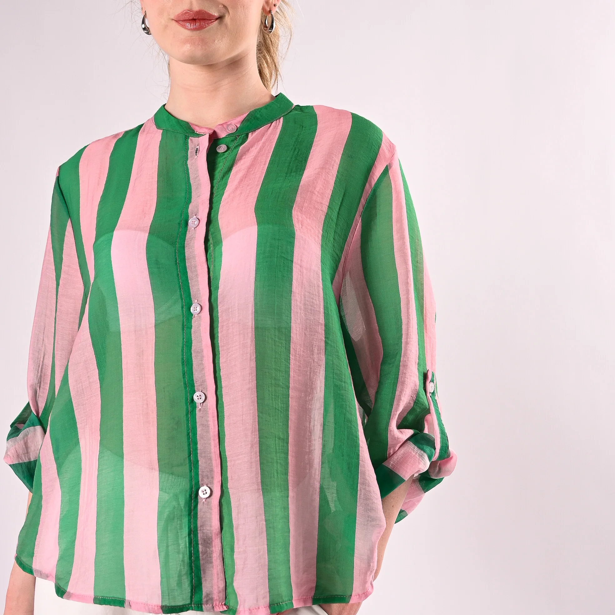 HAVEONE - CAMICIA LYOCELL RIGA LARGA ART.CVS-Q422/RV - ROSA/VERDE - Image 5