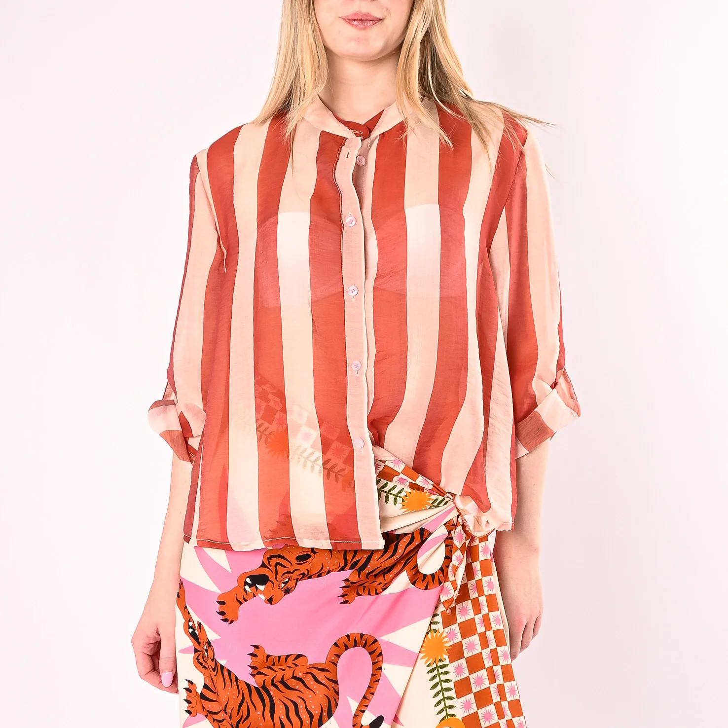 HAVEONE - CAMICIA LYOCELL RIGA LARGA ART.CVS-Q422/BA - BURRO/ARANCIO