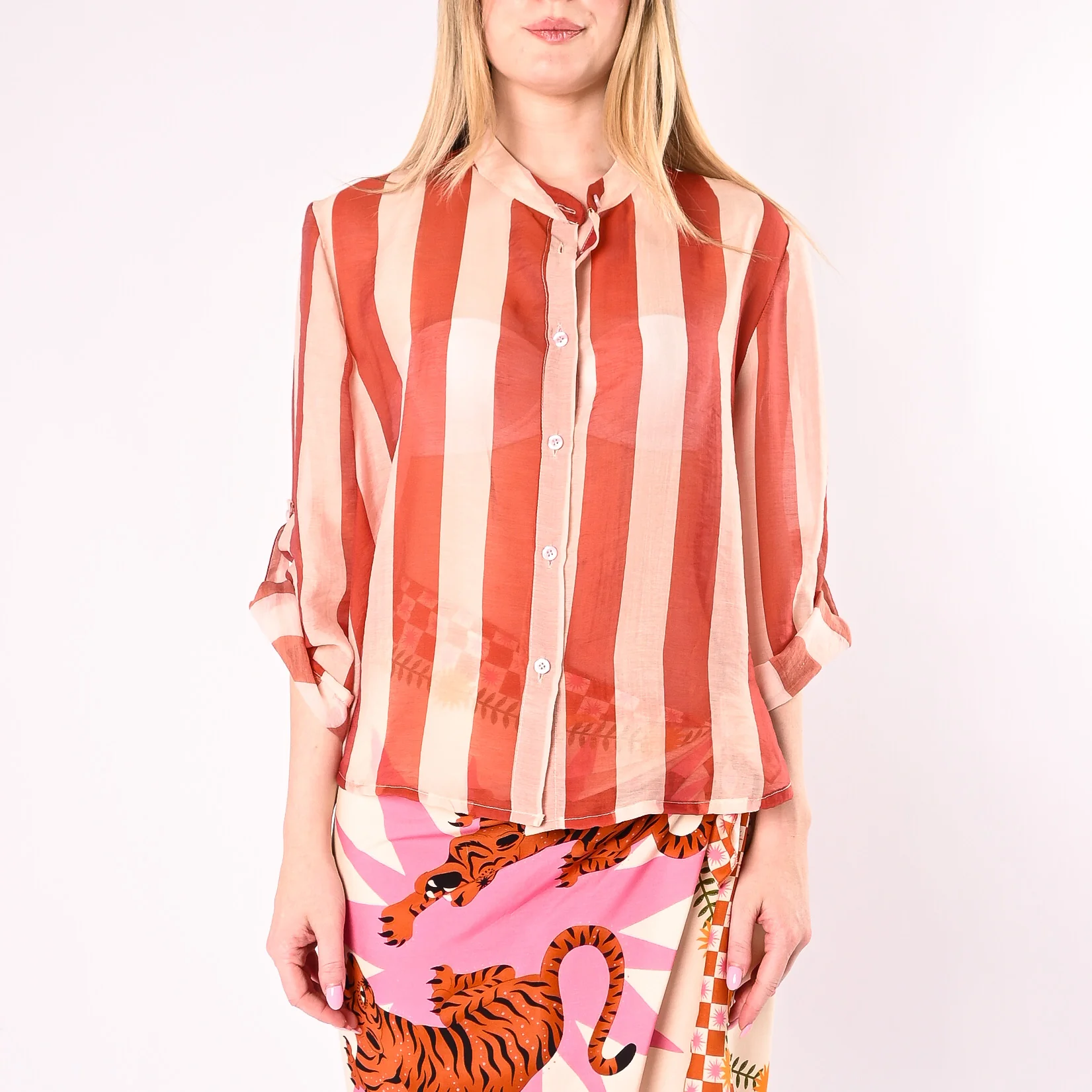 HAVEONE - CAMICIA LYOCELL RIGA LARGA ART.CVS-Q422/BA - BURRO/ARANCIO - Image 2