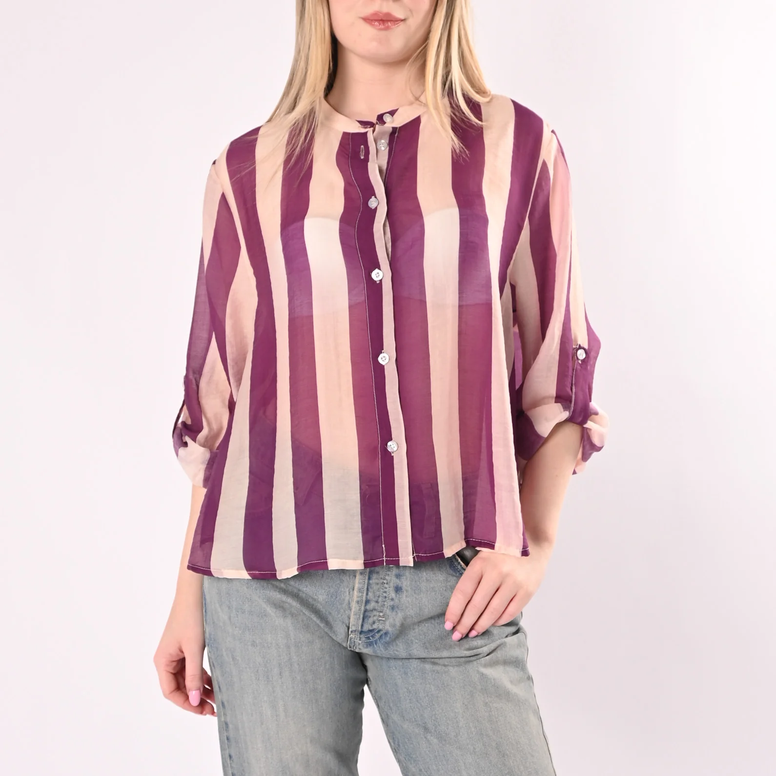 HAVEONE - CAMICIA LYOCELL RIGA LARGA ART.CVS-Q422/BV - BURRO/VIOLA