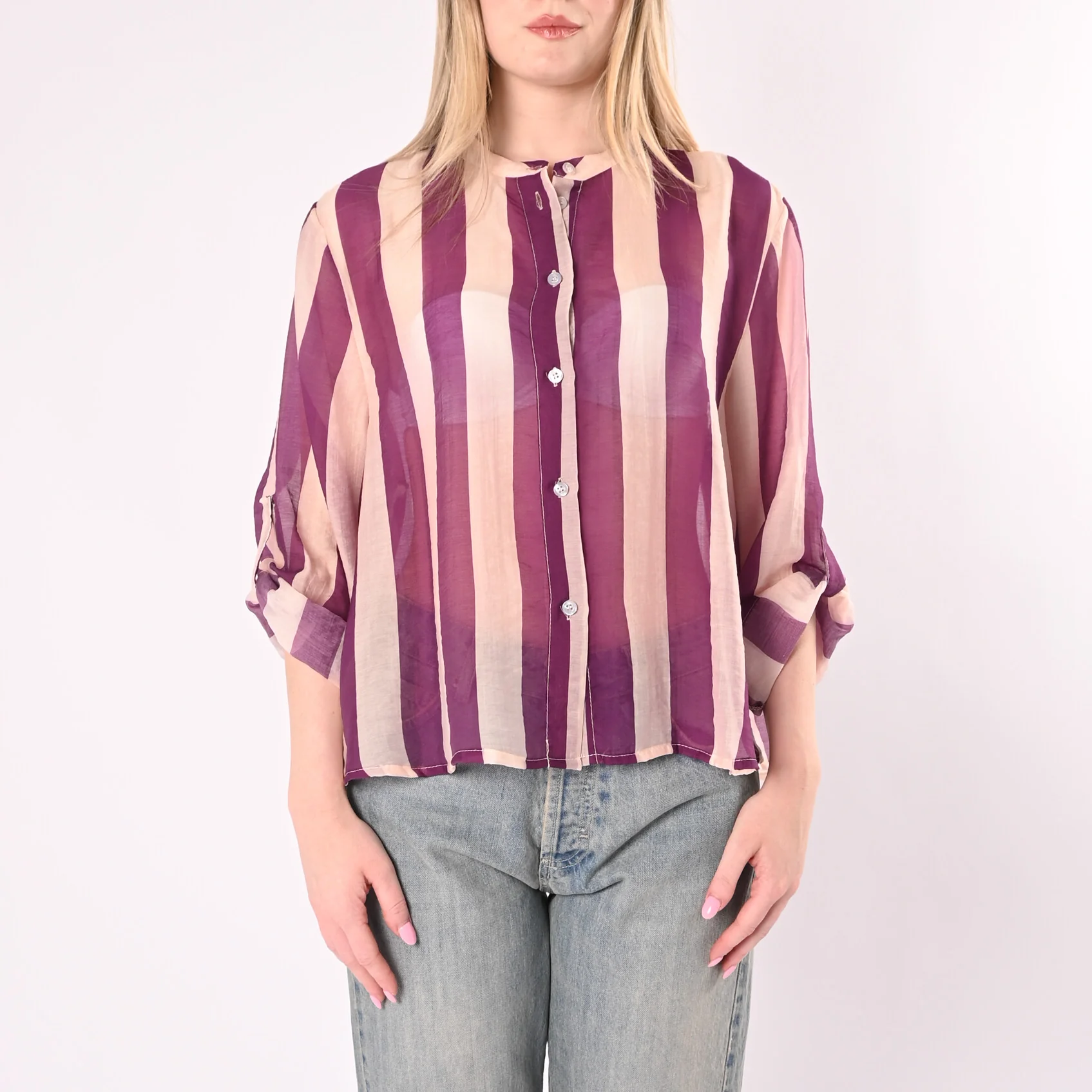 HAVEONE - CAMICIA LYOCELL RIGA LARGA ART.CVS-Q422/BV - BURRO/VIOLA - Image 2