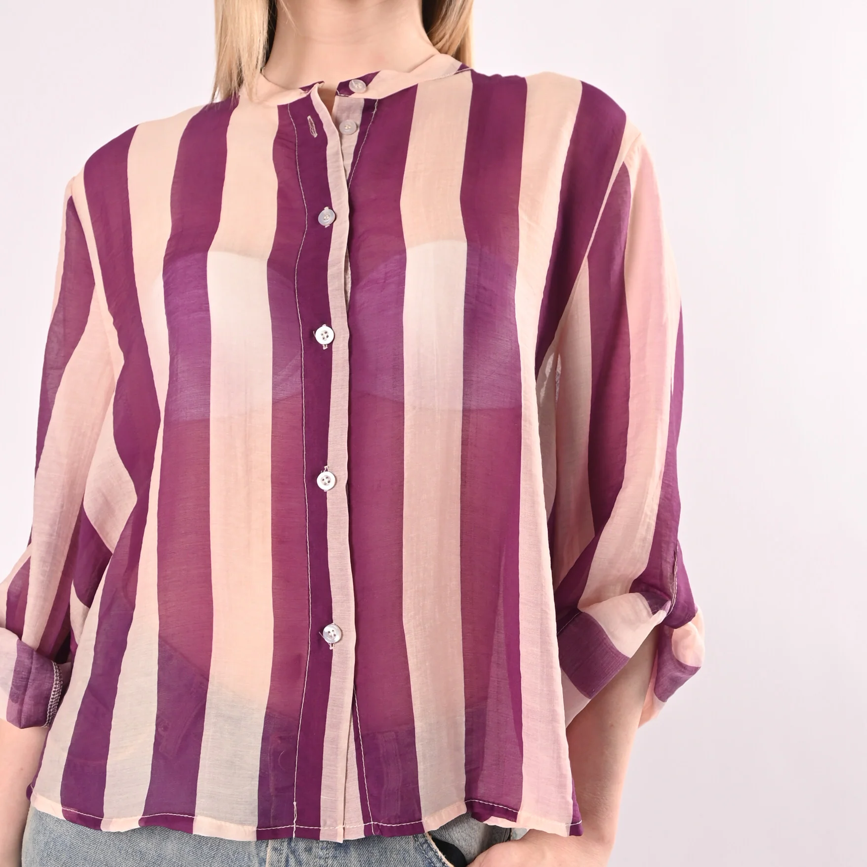 HAVEONE - CAMICIA LYOCELL RIGA LARGA ART.CVS-Q422/BV - BURRO/VIOLA - Image 5
