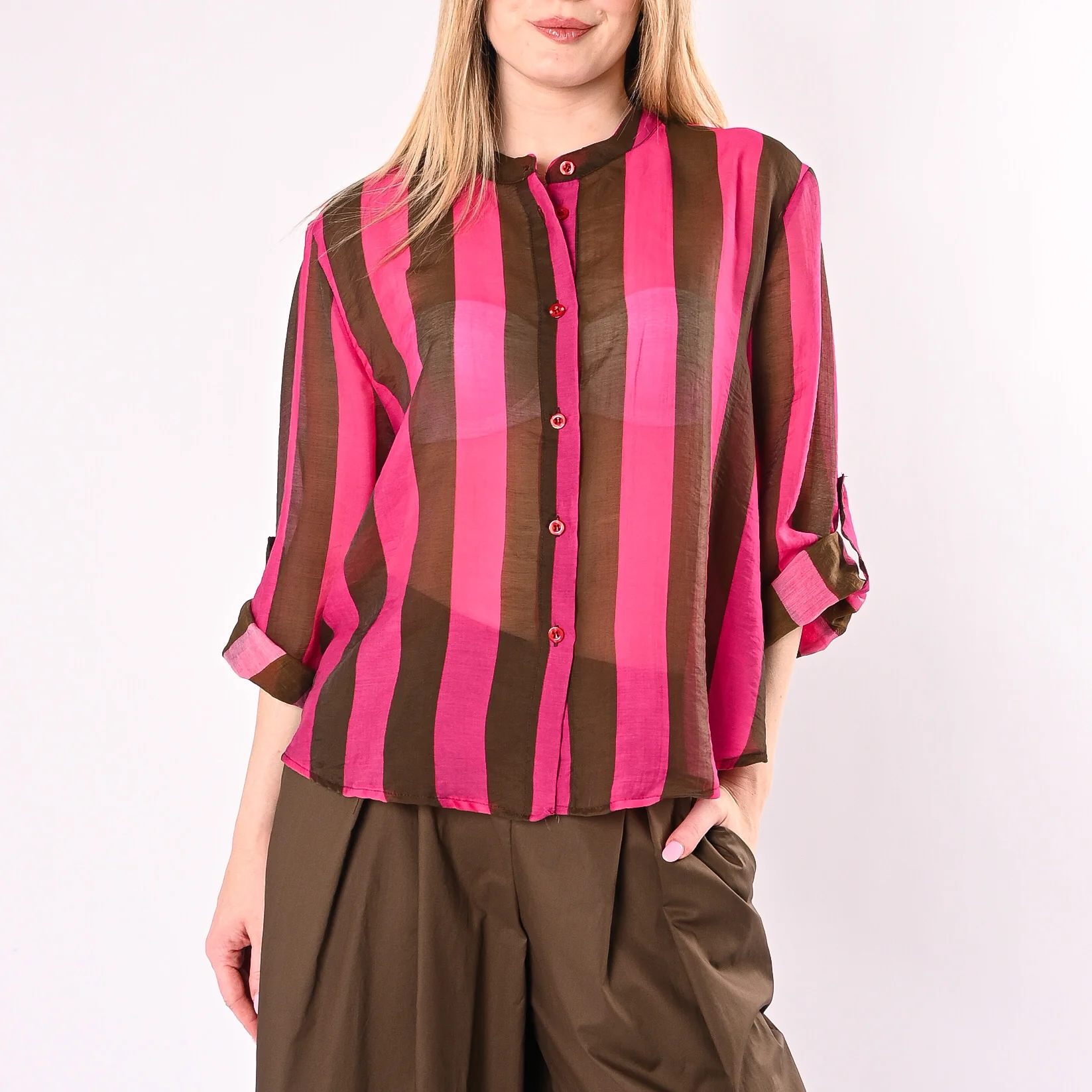 HAVEONE - CAMICIA LYOCELL RIGA LARGA ART.CVS-Q422/FM - FUXIA/MORO