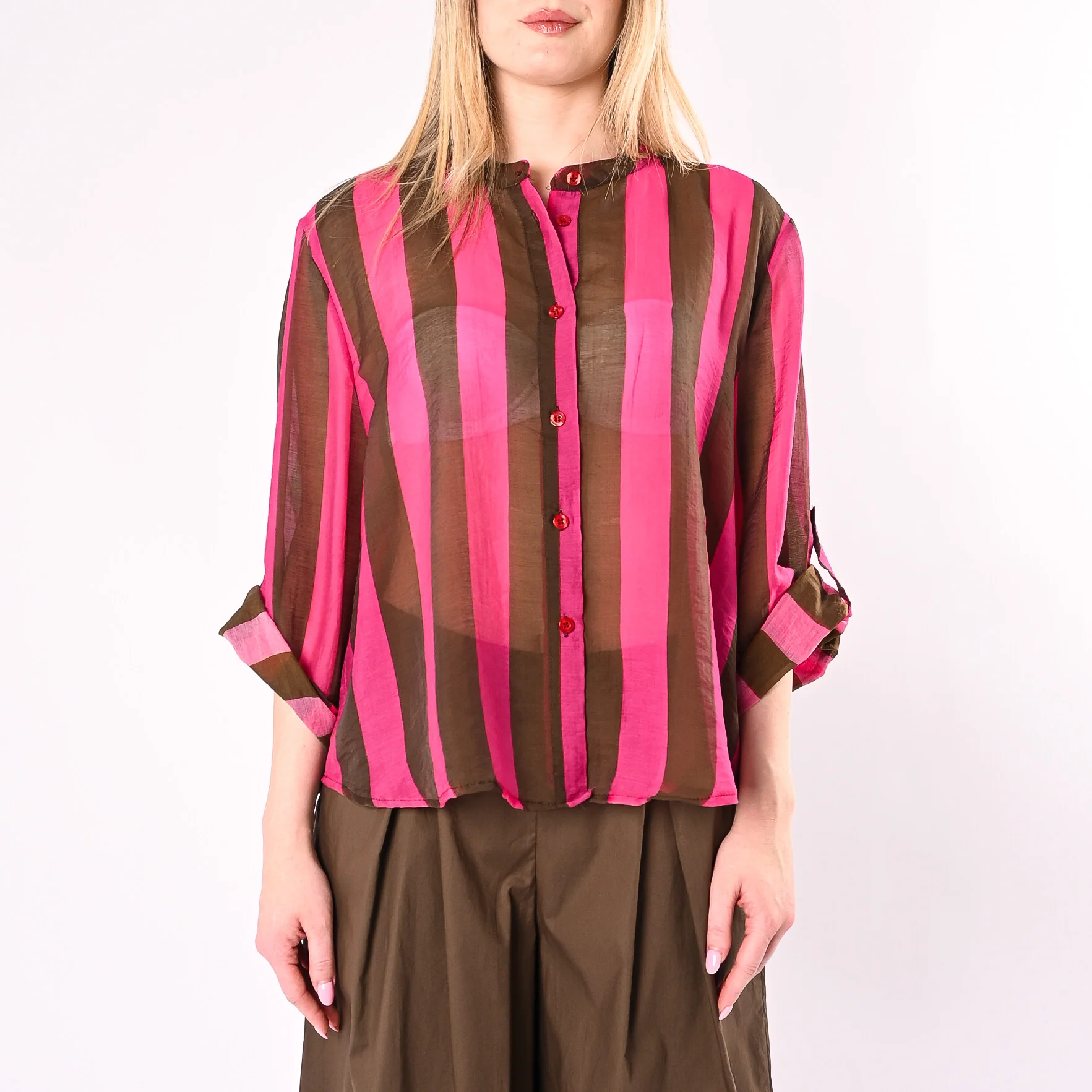 HAVEONE - CAMICIA LYOCELL RIGA LARGA ART.CVS-Q422/FM - FUXIA/MORO - Image 2