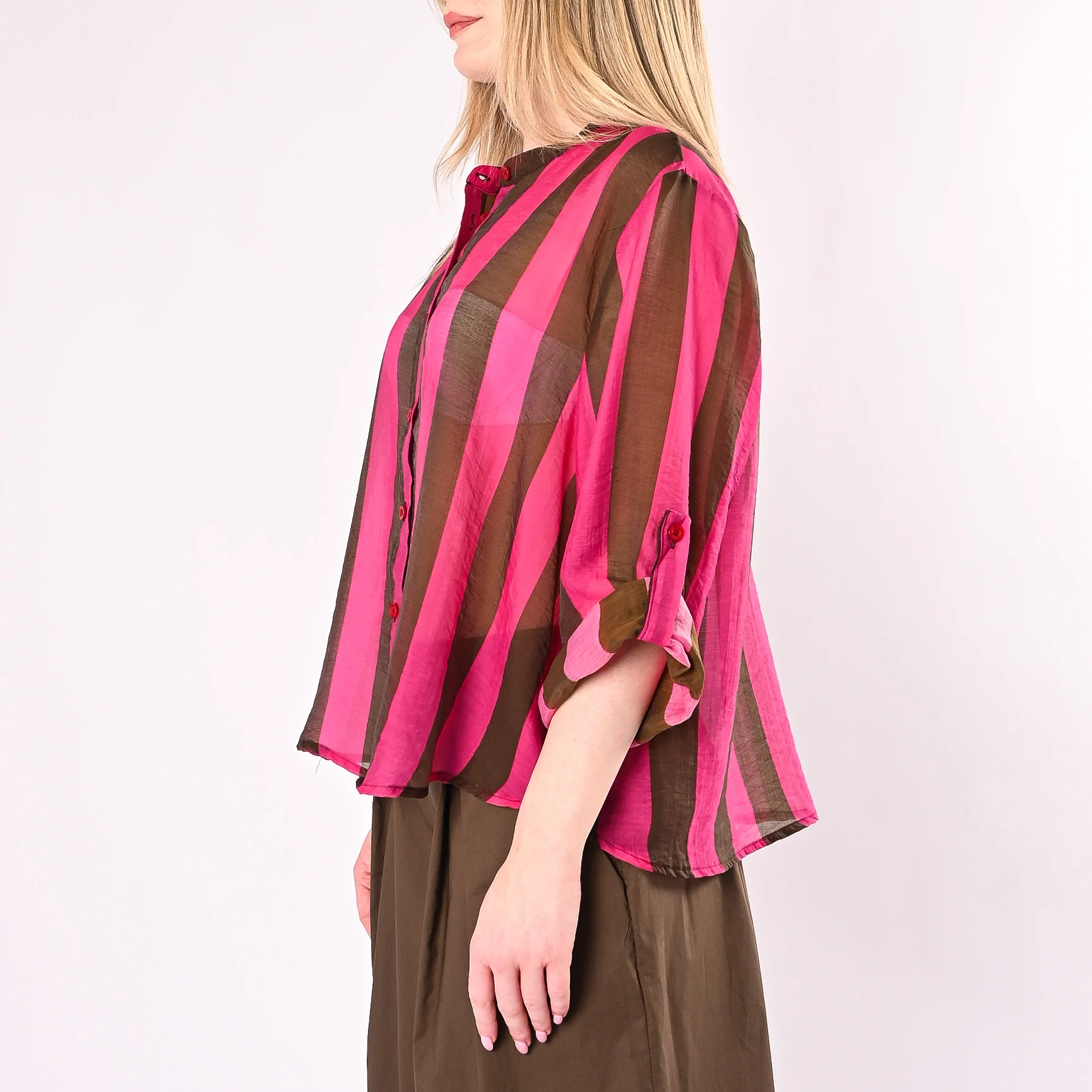 HAVEONE - CAMICIA LYOCELL RIGA LARGA ART.CVS-Q422/FM - FUXIA/MORO - Image 3