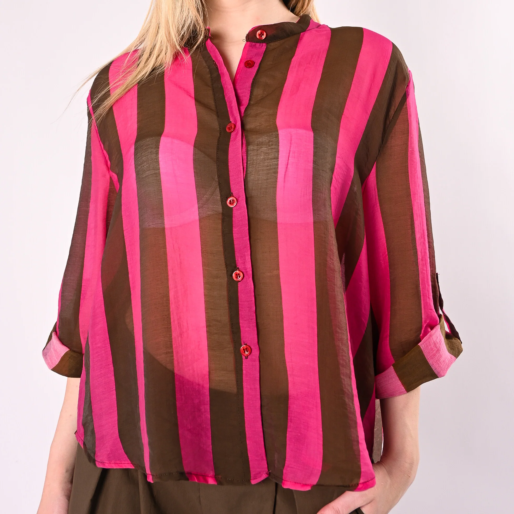 HAVEONE - CAMICIA LYOCELL RIGA LARGA ART.CVS-Q422/FM - FUXIA/MORO - Image 5