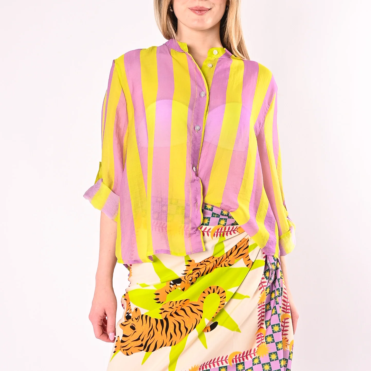 HAVEONE - CAMICIA LYOCELL RIGA LARGA ART.CVS-Q422/LL - LILLA/LIME - Image 2