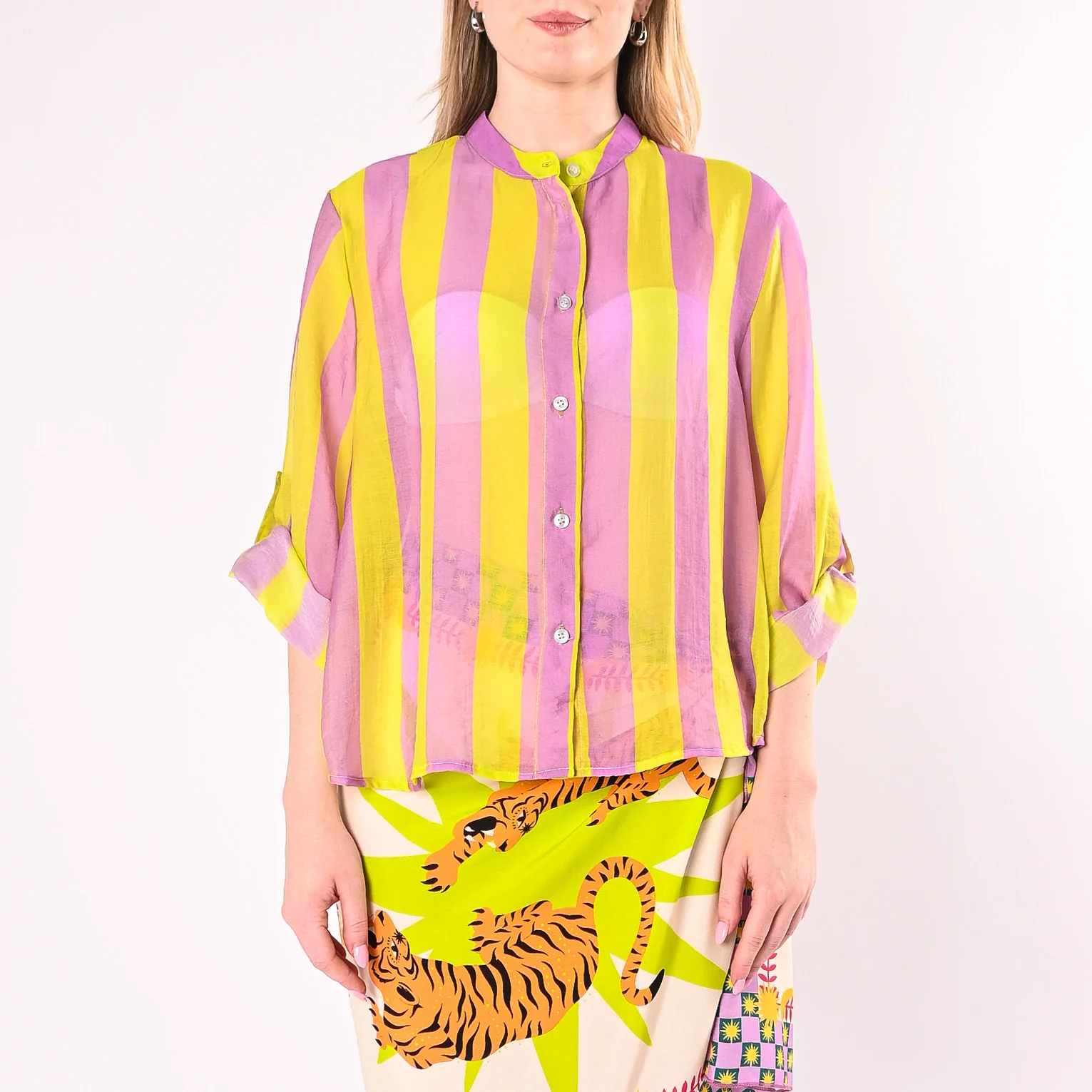 HAVEONE - CAMICIA LYOCELL RIGA LARGA ART.CVS-Q422/LL - LILLA/LIME - Image 3