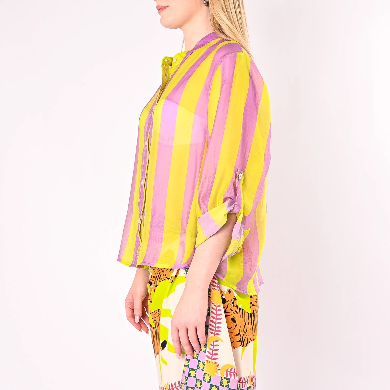 HAVEONE - CAMICIA LYOCELL RIGA LARGA ART.CVS-Q422/LL - LILLA/LIME - Image 4