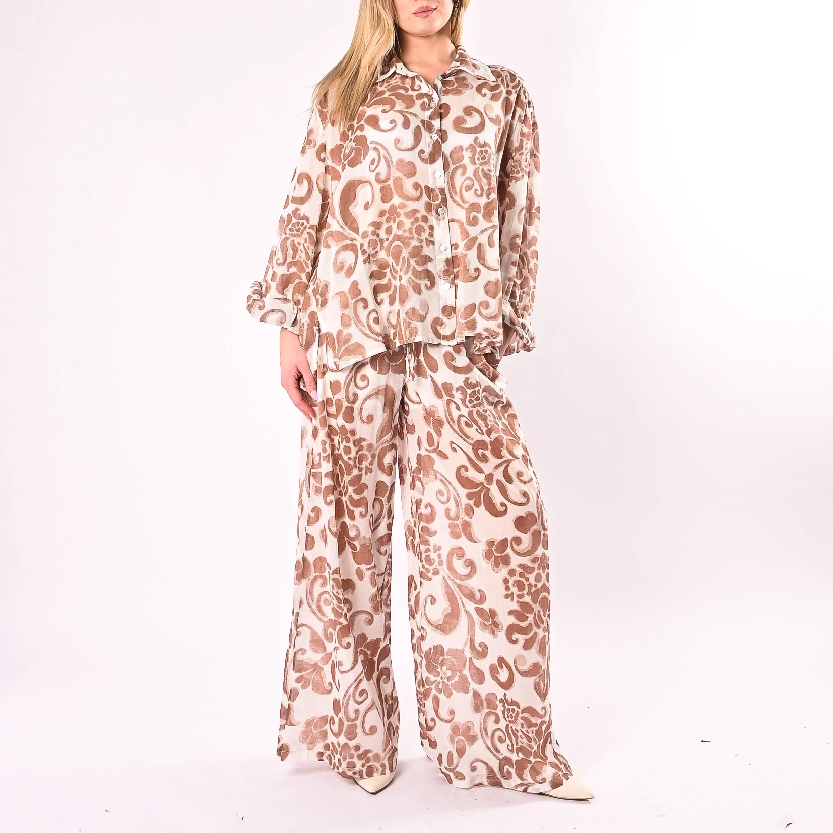 HAVEONE - CAMICIA MUSSOLA STAMPA DAMASCATA ART. CWG-Q401/PB - PANNA/BRUCIATO