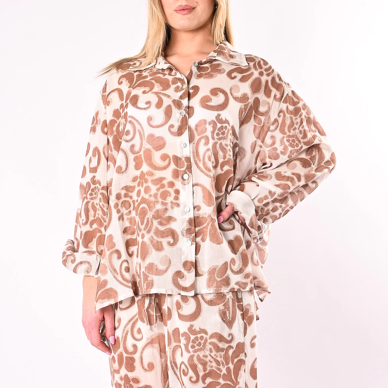 HAVEONE - CAMICIA MUSSOLA STAMPA DAMASCATA ART. CWG-Q401/PB - PANNA/BRUCIATO - Image 2