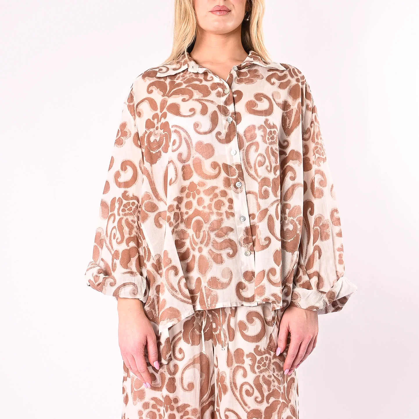 HAVEONE - CAMICIA MUSSOLA STAMPA DAMASCATA ART. CWG-Q401/PB - PANNA/BRUCIATO - Image 3