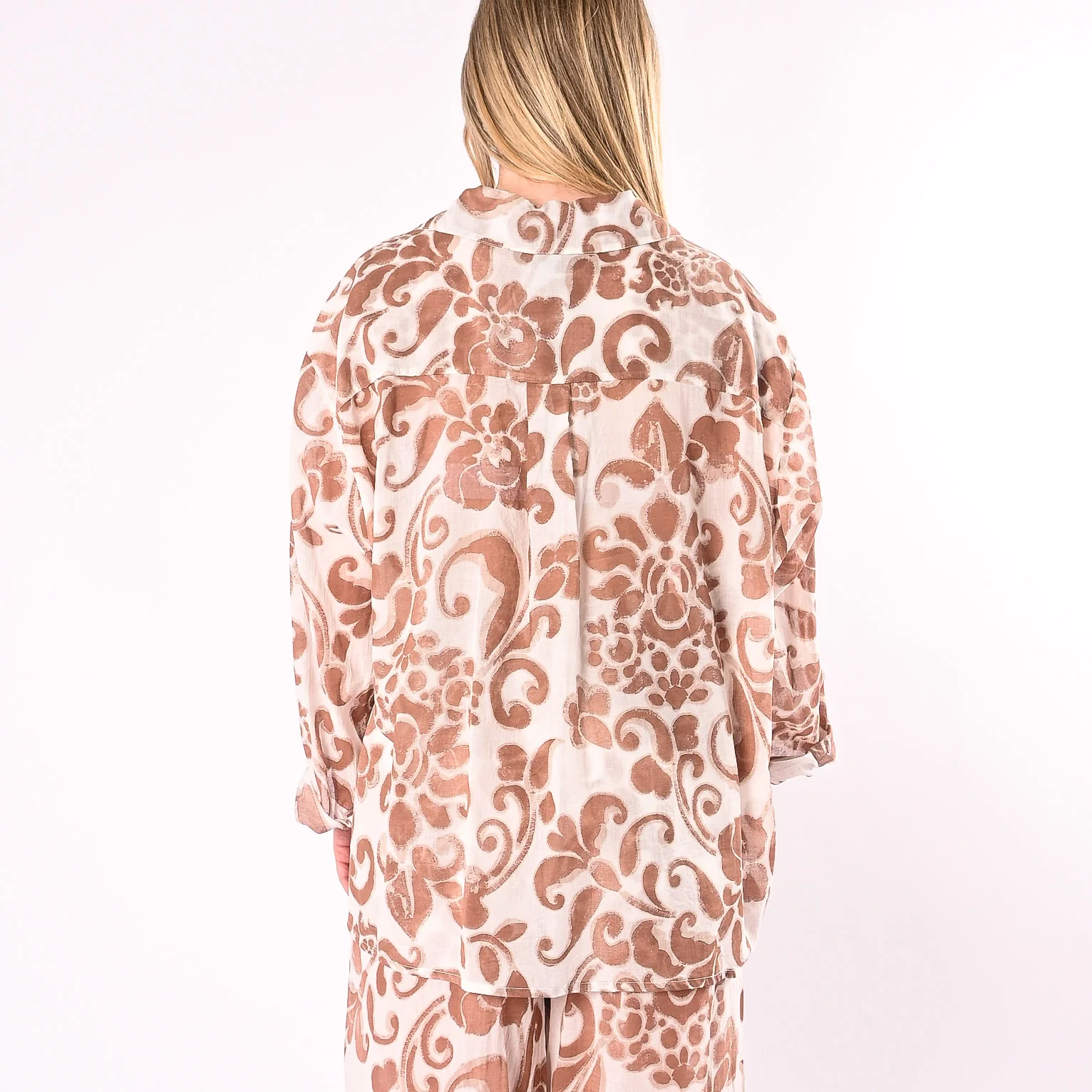 HAVEONE - CAMICIA MUSSOLA STAMPA DAMASCATA ART. CWG-Q401/PB - PANNA/BRUCIATO - Image 4